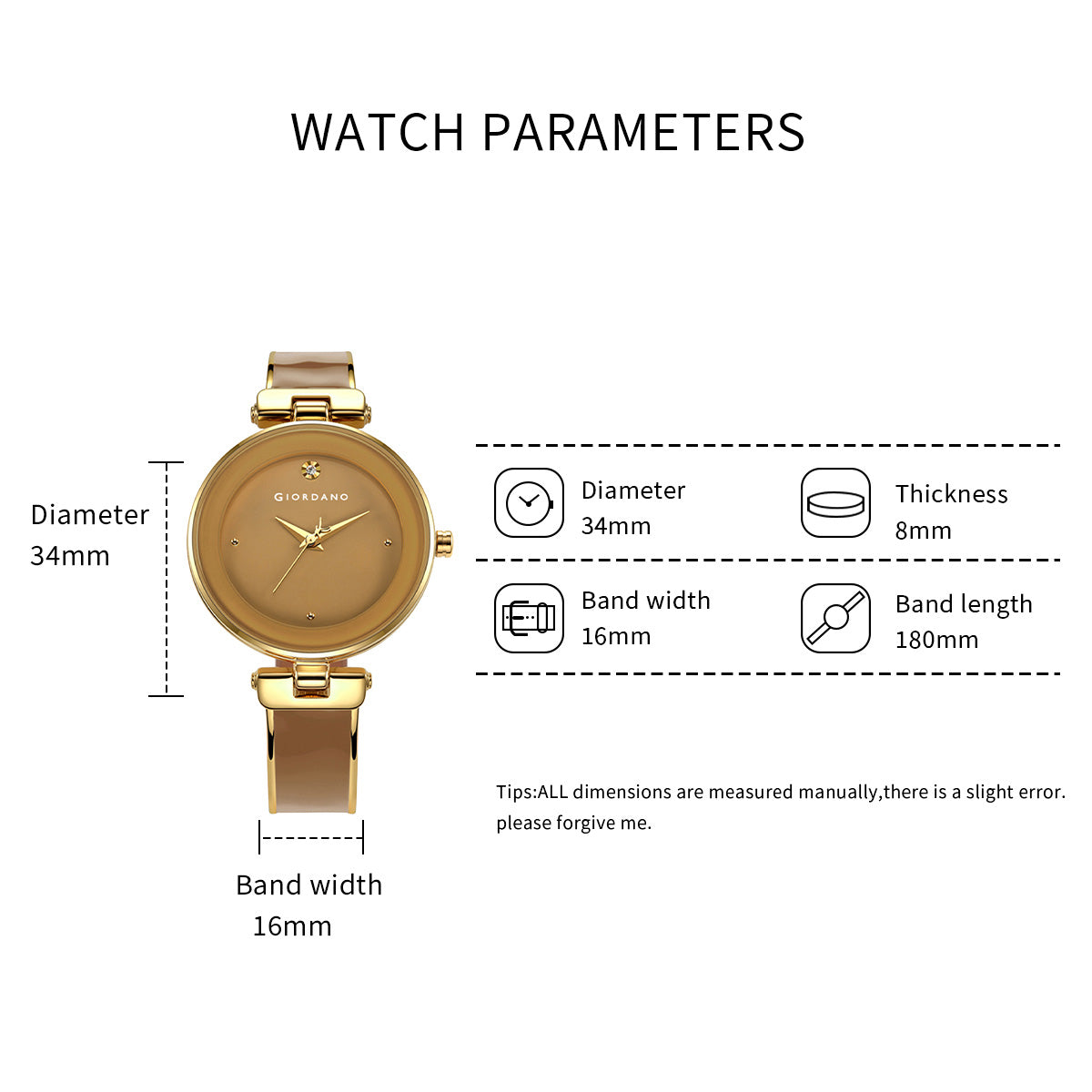 Giordano Designer Analog Watch for Women – Glossy Round Dial & Bracelet Style Stainless Steel Strap | GZ-60099-33