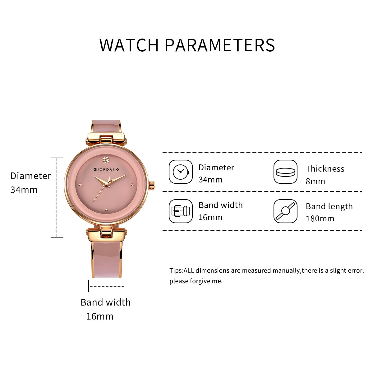 Giordano Designer Analog Watch for Women – Glossy Round Dial & Bracelet Style Stainless Steel Strap | GZ-60099-22