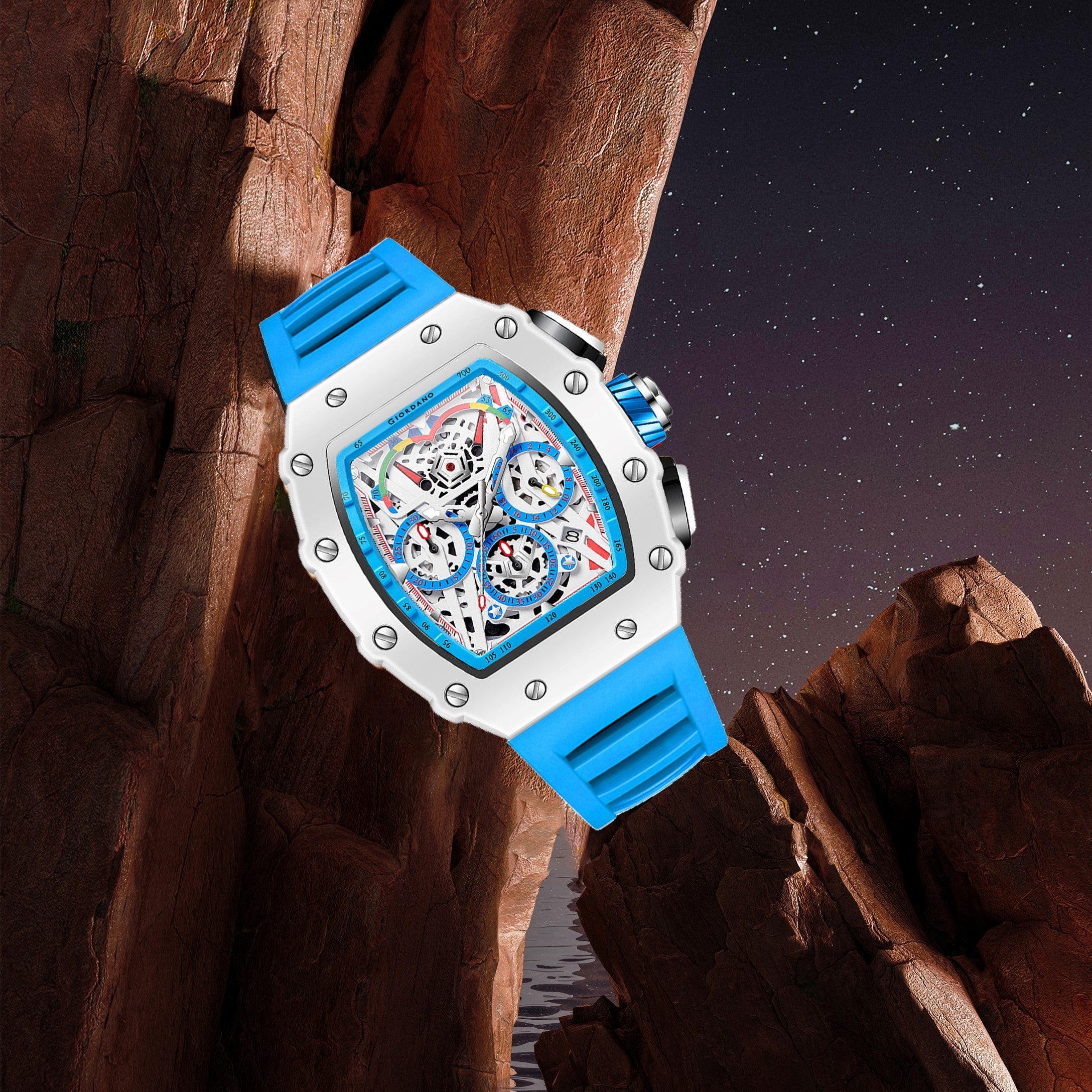 Giordano Multifunction Watch for Men with Day, Date, and 24-Hour Sub-Dial, Water Resistant Square Dial Unique Design | GZ-50144-04