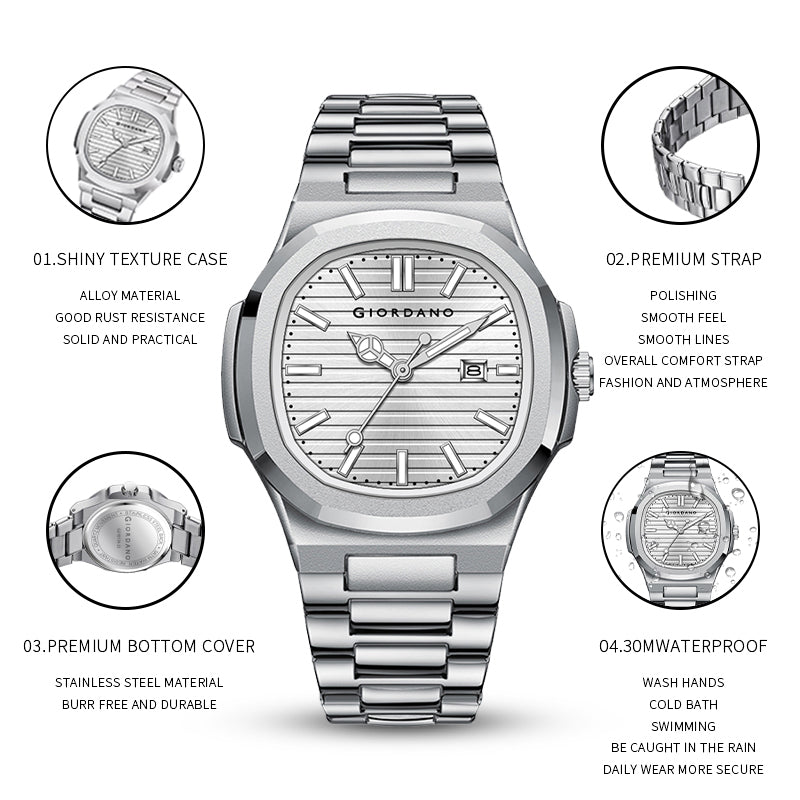 Giordano Analog Watch for Men – Textured Dial, Stainless Steel Strap, Date Display, Quartz Movement, Water Resistant | GZ-50134-33