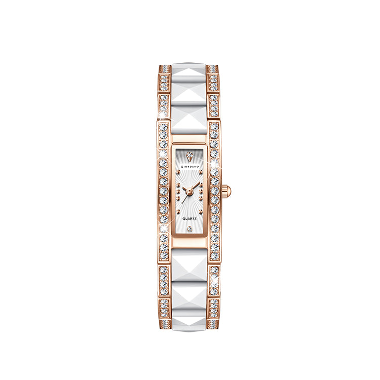 Giordano Luxury Crystal Studded Bracelet Watch for Women -  Elegant Rectangular Dial, Quartz Movement and stainless steel strap | GZ-60104-33