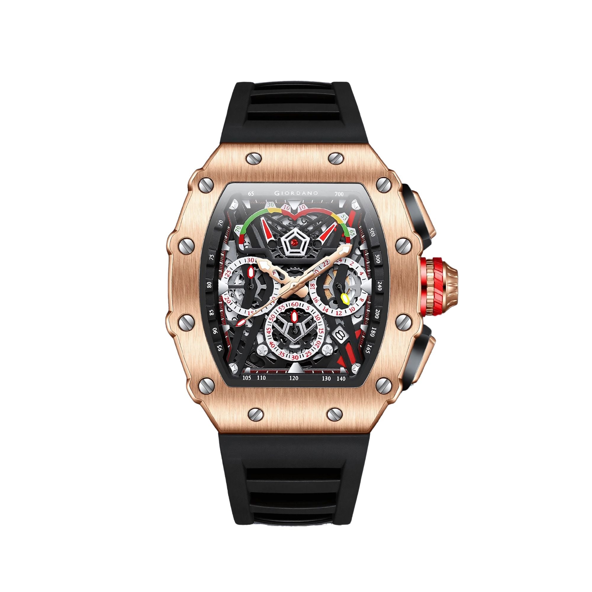 Giordano SPYDER Multifunction Watch - with Day, Date, and 24-Hour Sub-Dials | Water Resistant Square dial Unique Design Wrist Watch for Man | Best Gift for Males - GZ-50120-02