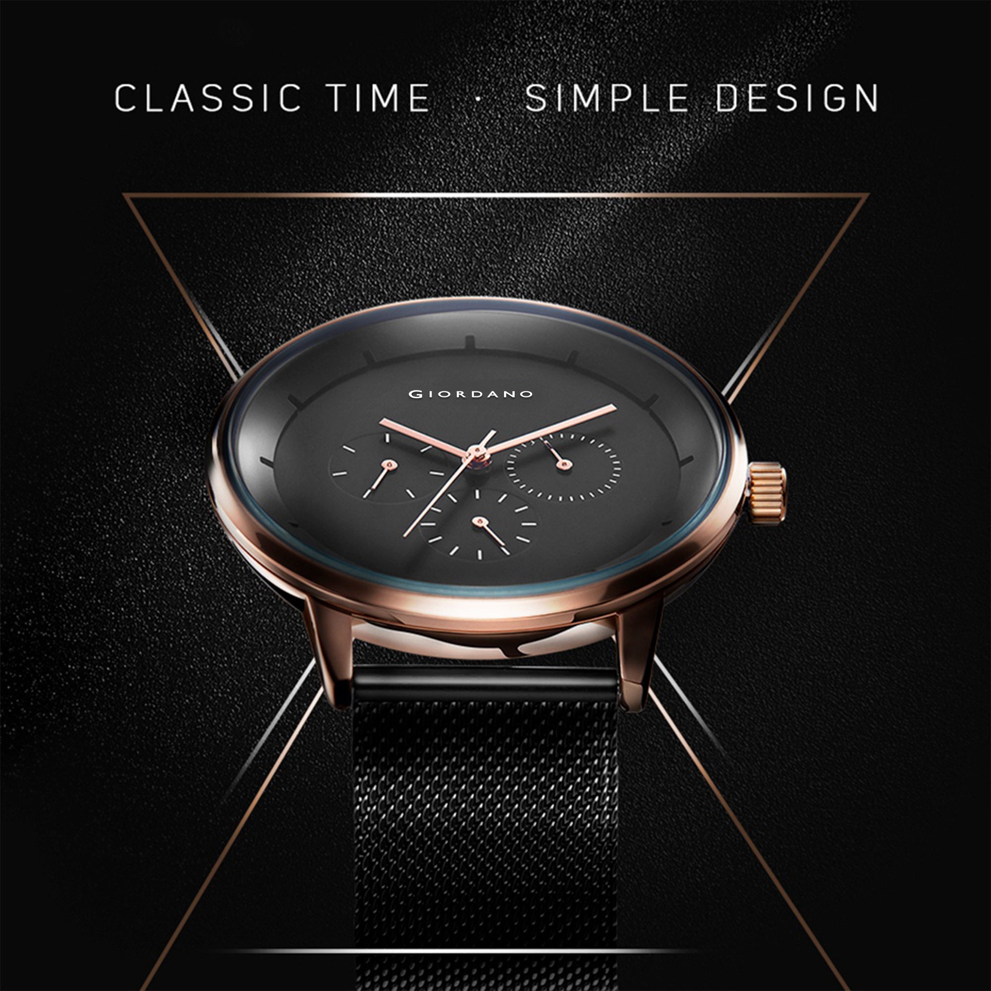 Giordano Skyscrapper Collection Multi-Function Rose Gold Watch for Man with White Dial and Rose Gold Metal Mesh Strap Wrist Watches for Men, with Classy Mesh Band | GZ-50005-33