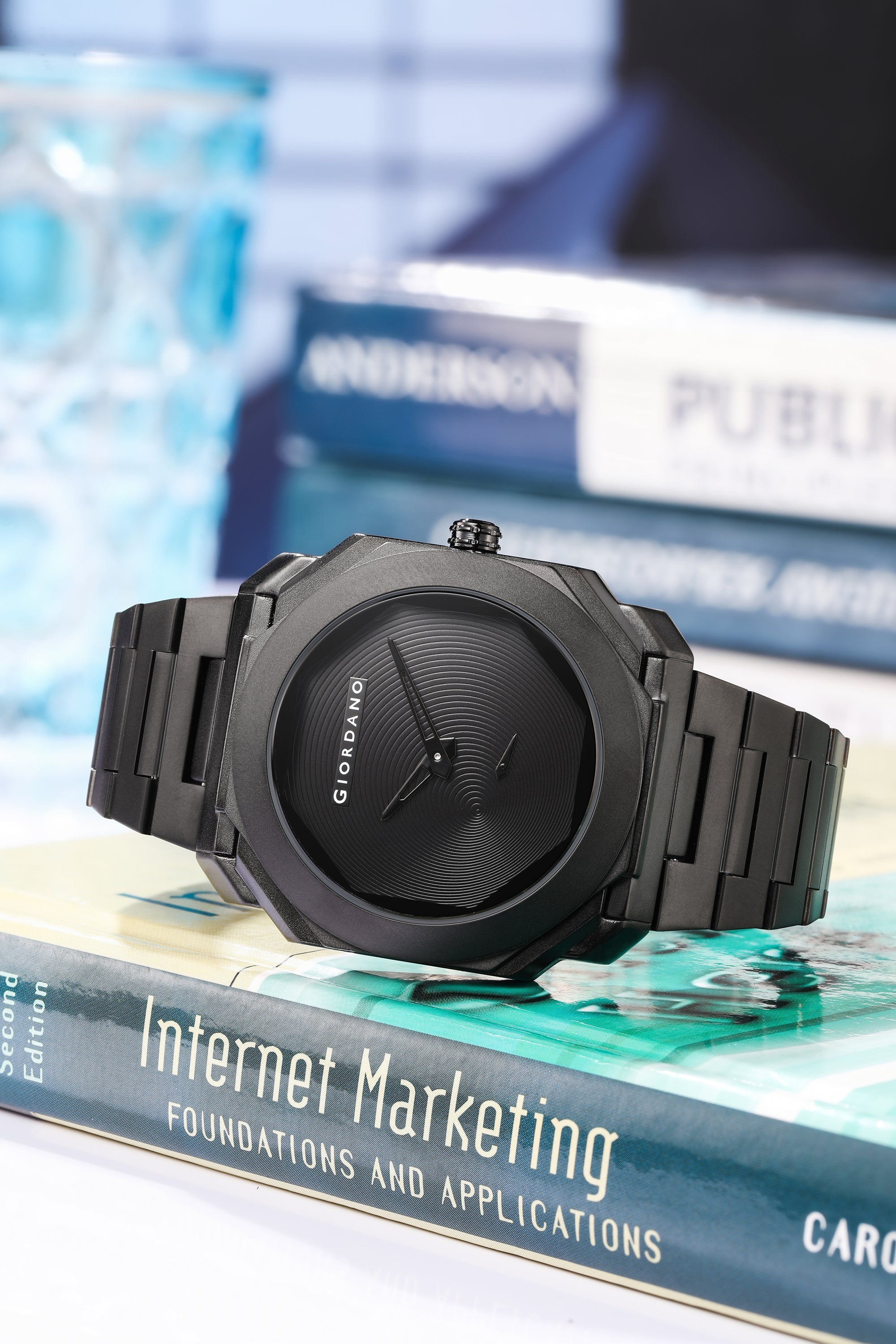 Giordano Octagonal Stainless Steel Watch for Men – Textured Dial with Subdial, Matte Finish Strap | GZ-50131-11