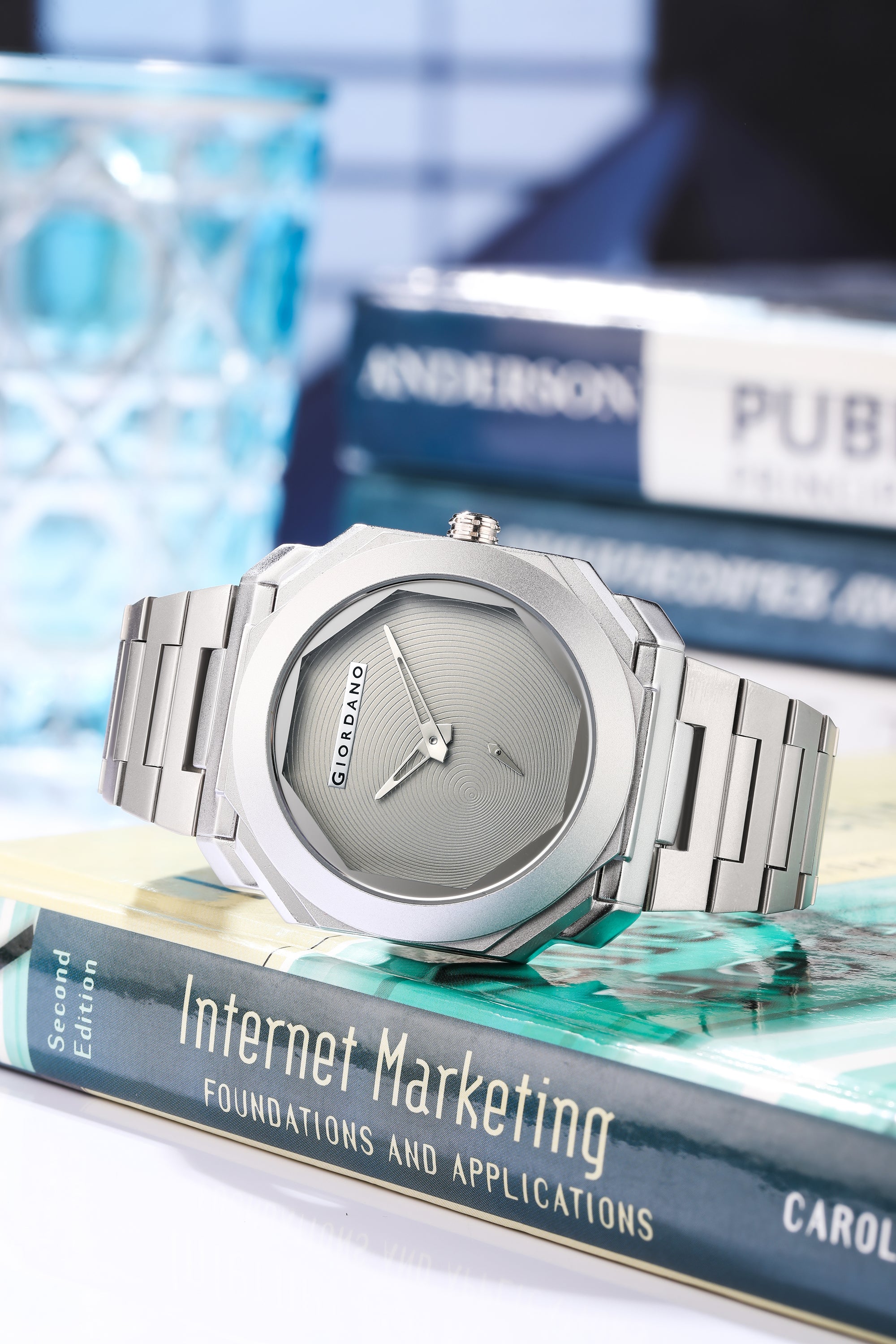 Giordano Octagonal Stainless Steel Watch for Men – Textured Dial with Subdial, Matte Finish Strap | GZ-50131-33