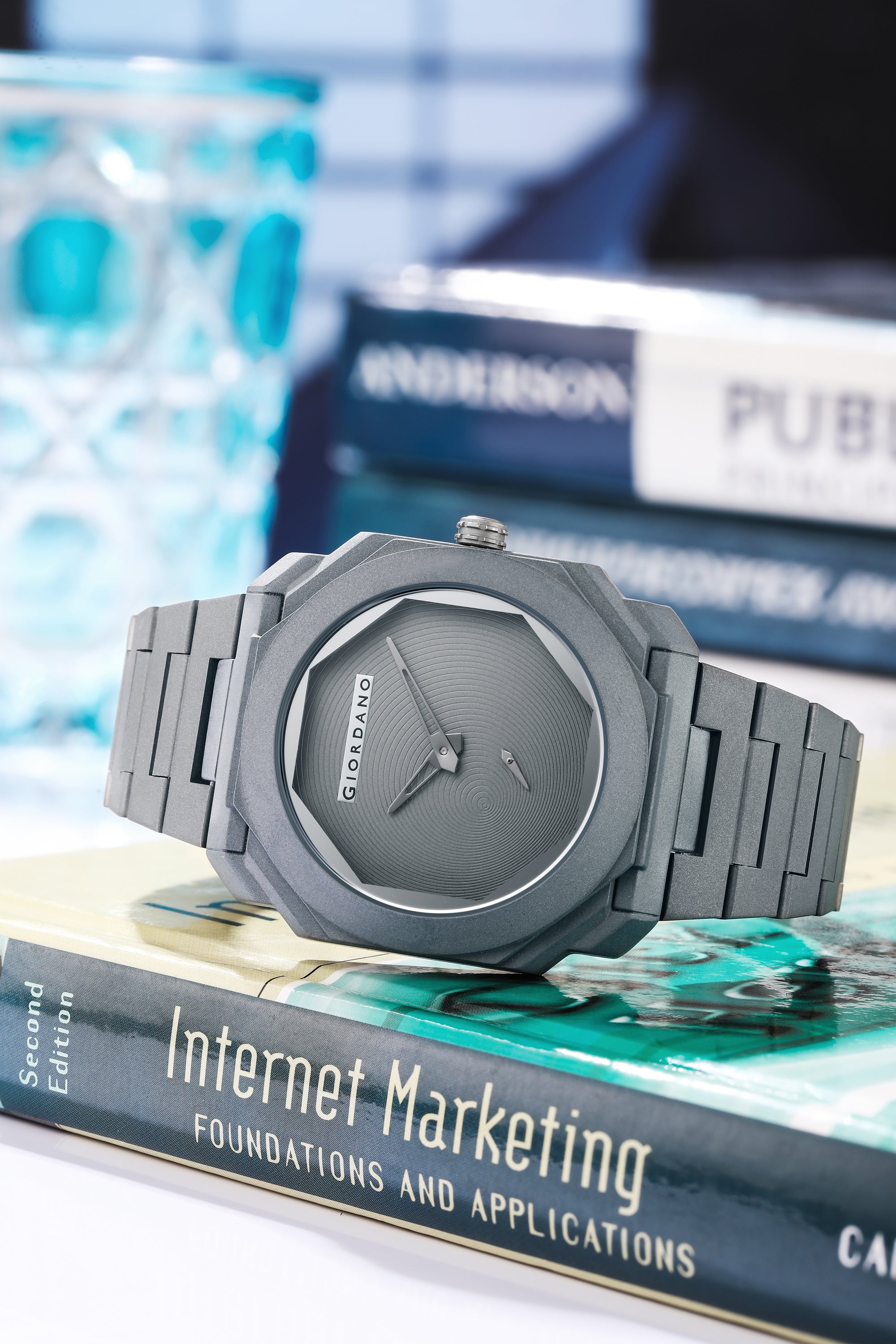 Giordano Octagonal Stainless Steel Watch for Men – Textured Dial with Subdial, Matte Finish Strap | GZ-50131-22