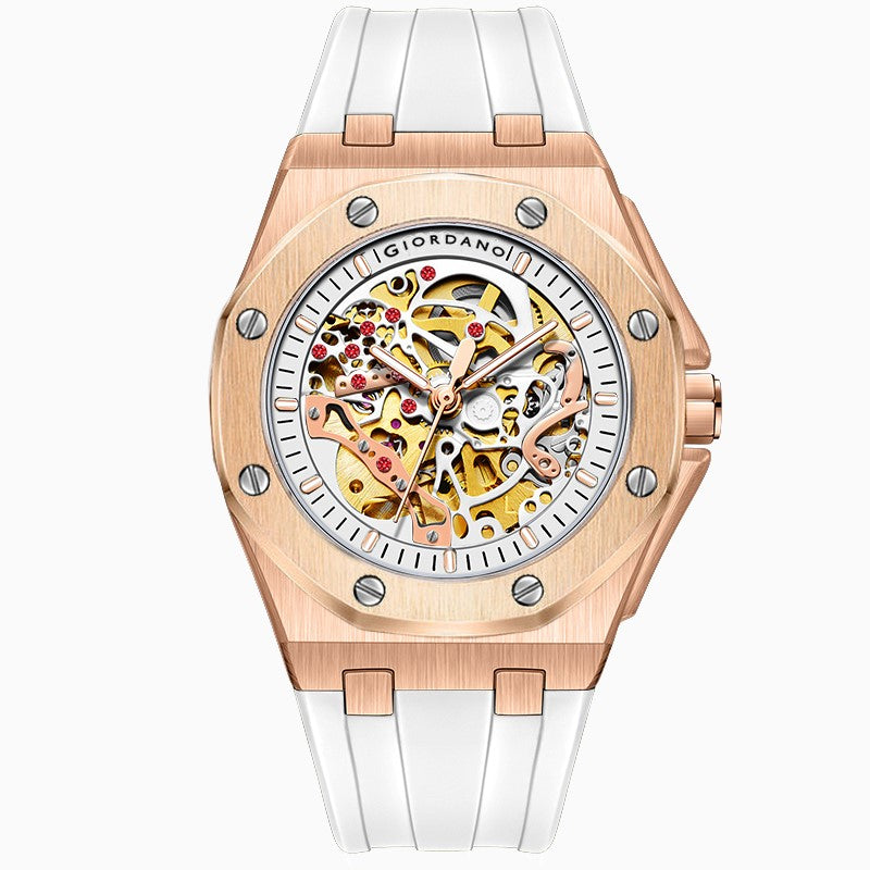 Giordano Automatic Watch for Men – Mechanical Skeleton Dial,Transparent Gear Display, Silicon Strap | GZ-50129-04