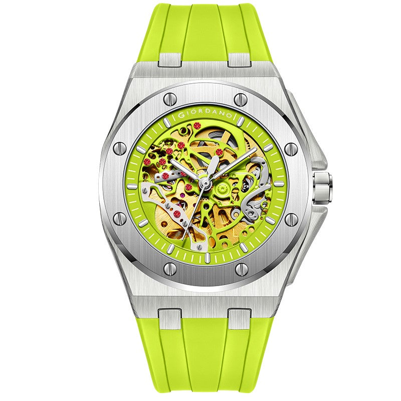 Giordano Automatic Watch for Men – Mechanical Skeleton Dial,Transparent Gear Display, Silicon Strap | GZ-50129-03