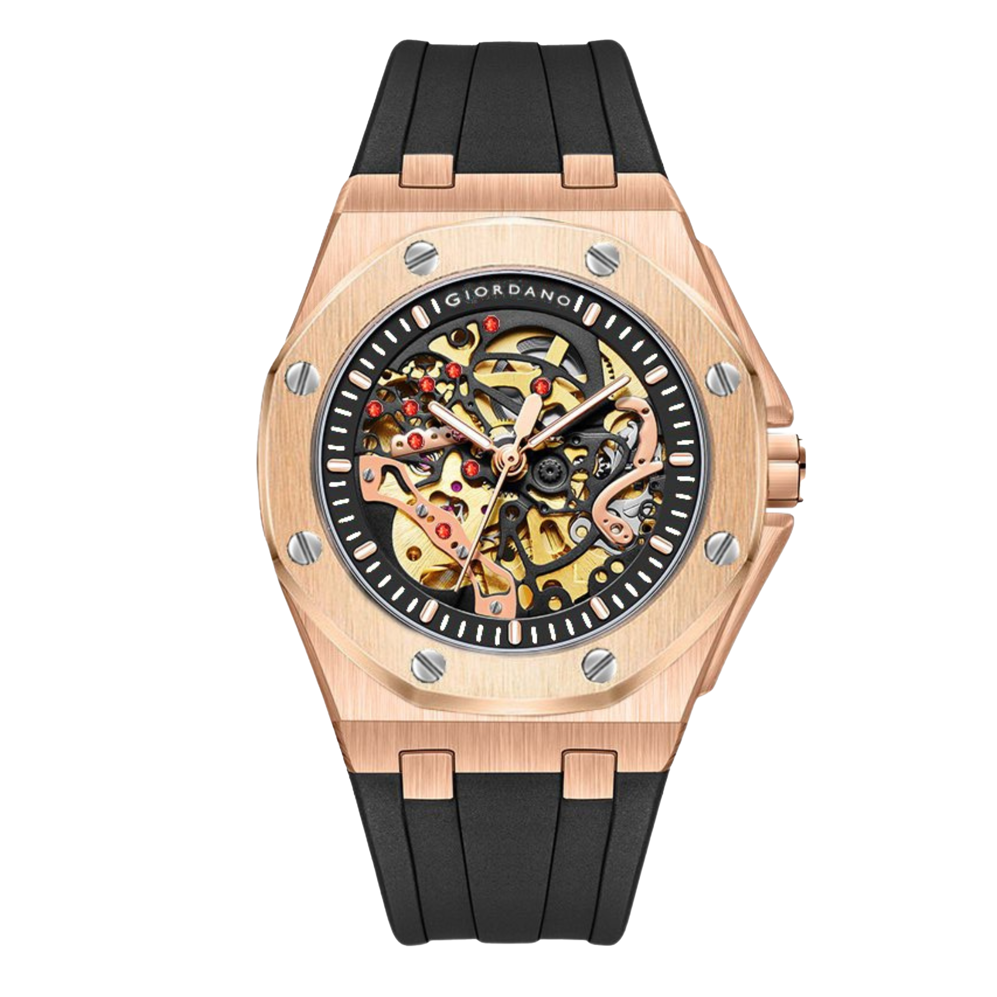 Giordano Automatic Watch for Men – Mechanical Skeleton Dial,Transparent Gear Display, Silicon Strap | GZ-50129-02