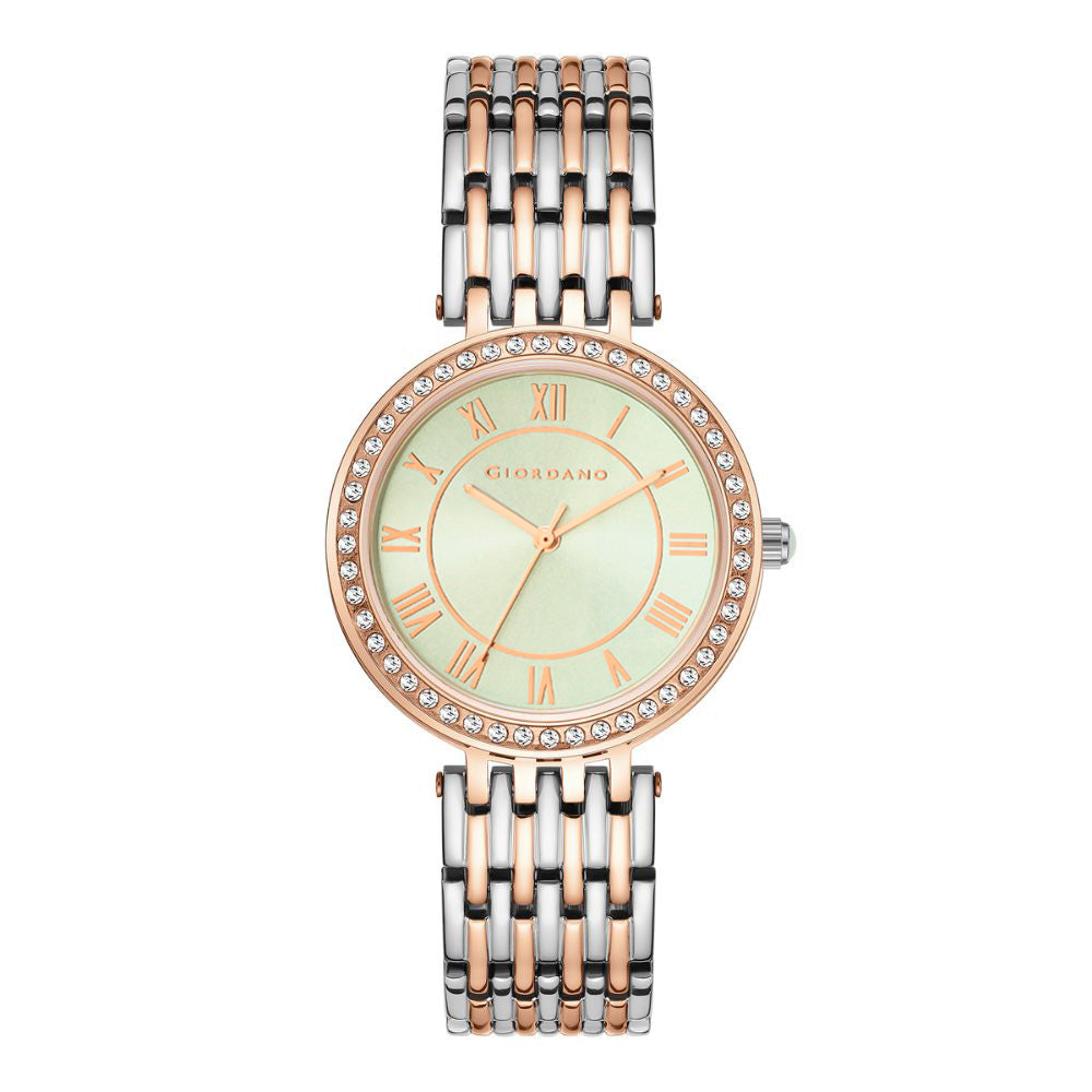 Giordano Eleganza Collection Watch for Women with Stainless Steel Strap and Crystal Embellished Bezel, Roman Numerals-A2083-11C