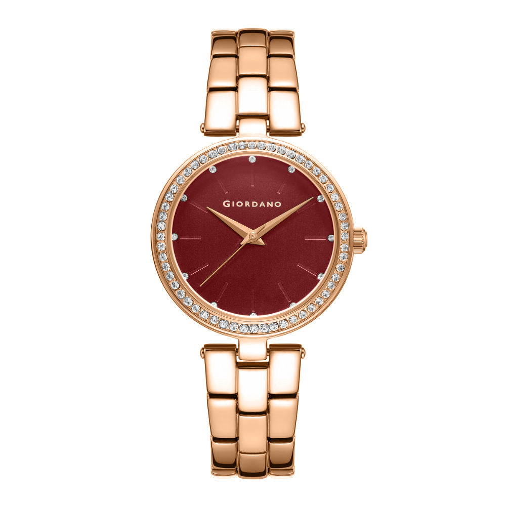 Giordano Analog Watch for Women with Diamond Studded Case and Metal Strap | A2079-22