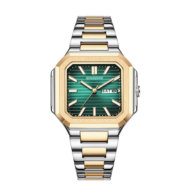 Giordano Square formal Watch for men – Textured Dial,Day & Date Display and Stylish stainless steel strap GZ-50140-44