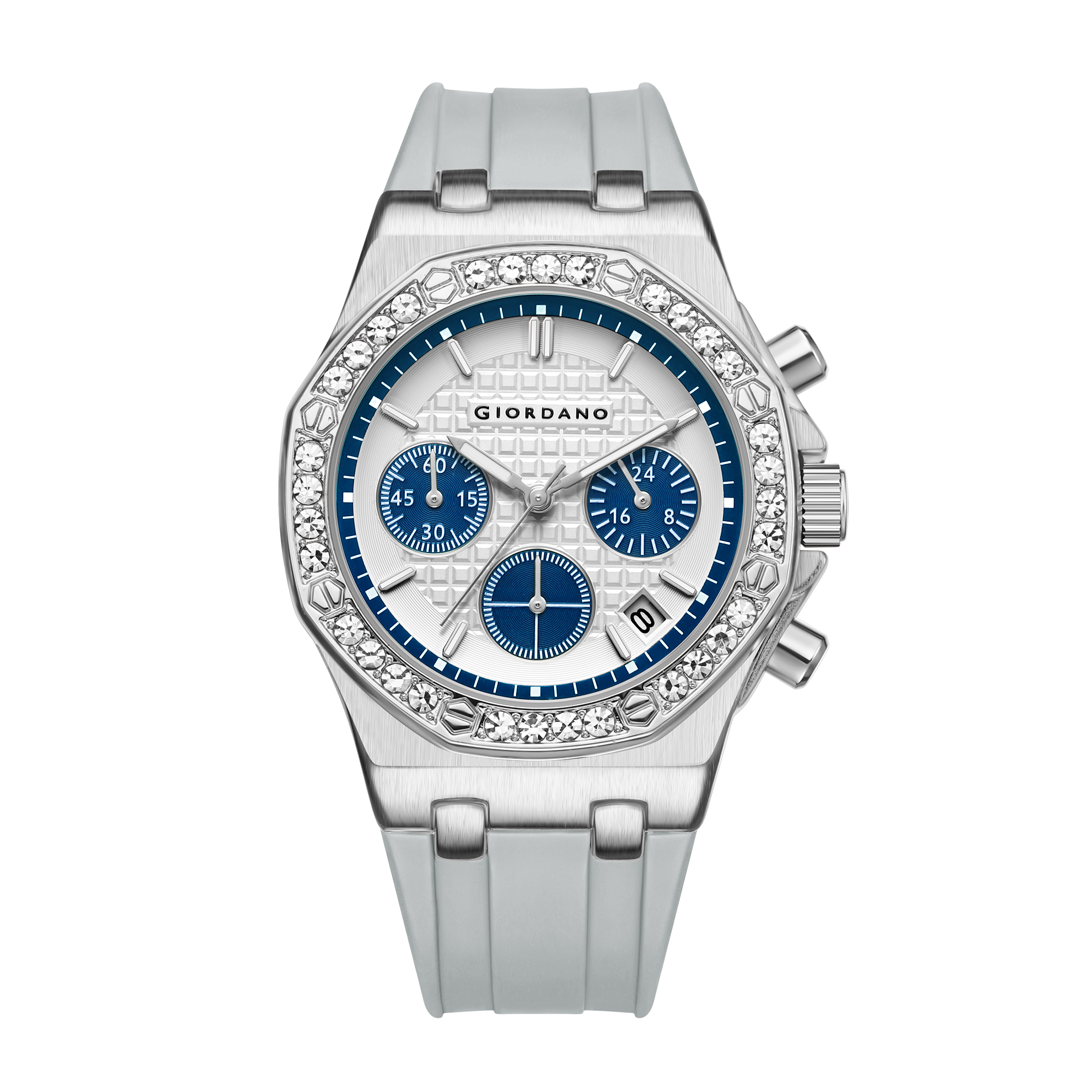 Giordano Chronograph Watch for Women | Stainless Steel Case, Crystal bezel | Modern & Stylish Timepiece with Comfortable Silicone Strap | GZ-50154-11
