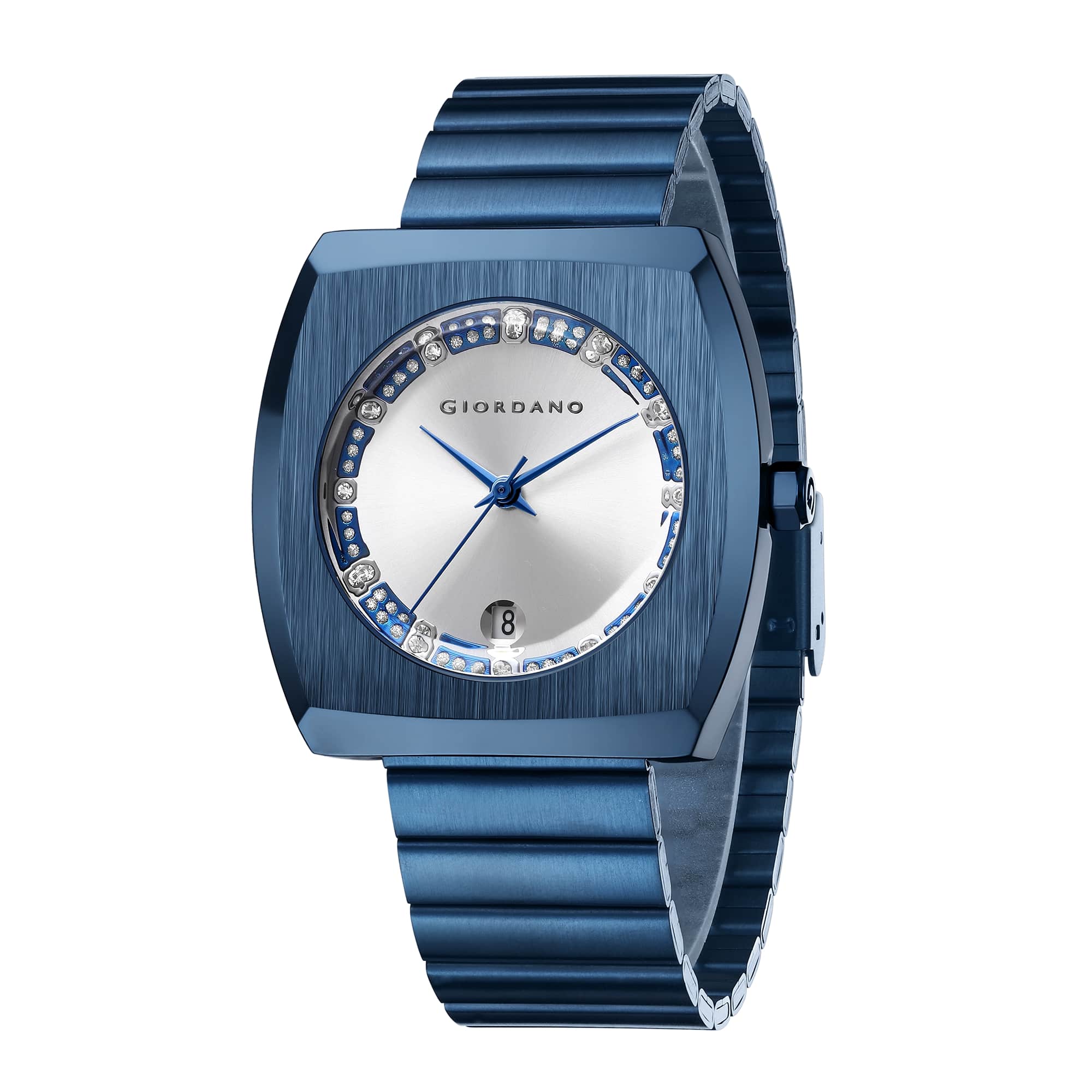 Giordano Square Analog Watch for men –  Sunray gloss Dial with Crystal Hour Markers, Date Display & Stainless Steel Strap – Stylish Luxury Timepiece | GZ-50155-33