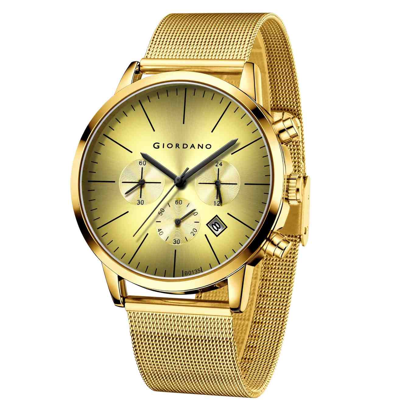 GIORDANO Formal Chronograph Watch for Men with Round Dial, Mesh Metal Strap, and Date Display - GZ-50183-33
