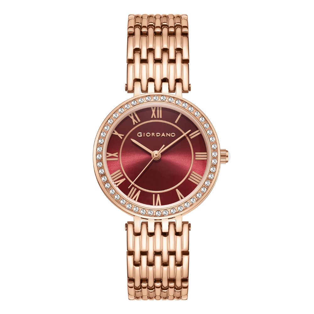 Giordano Eleganza Collection Watch for Women with Stainless Steel Strap and Crystal Embellished Bezel, Roman Numerals-A2083-88