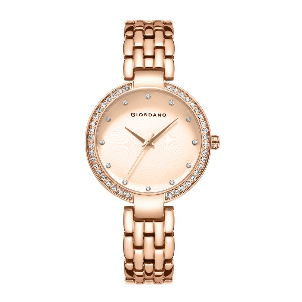 Giordano Analog Watch for Women with Diamond Indices, Stainless Steel Strap and Crystal Embellished Bezel | GD-2141-55