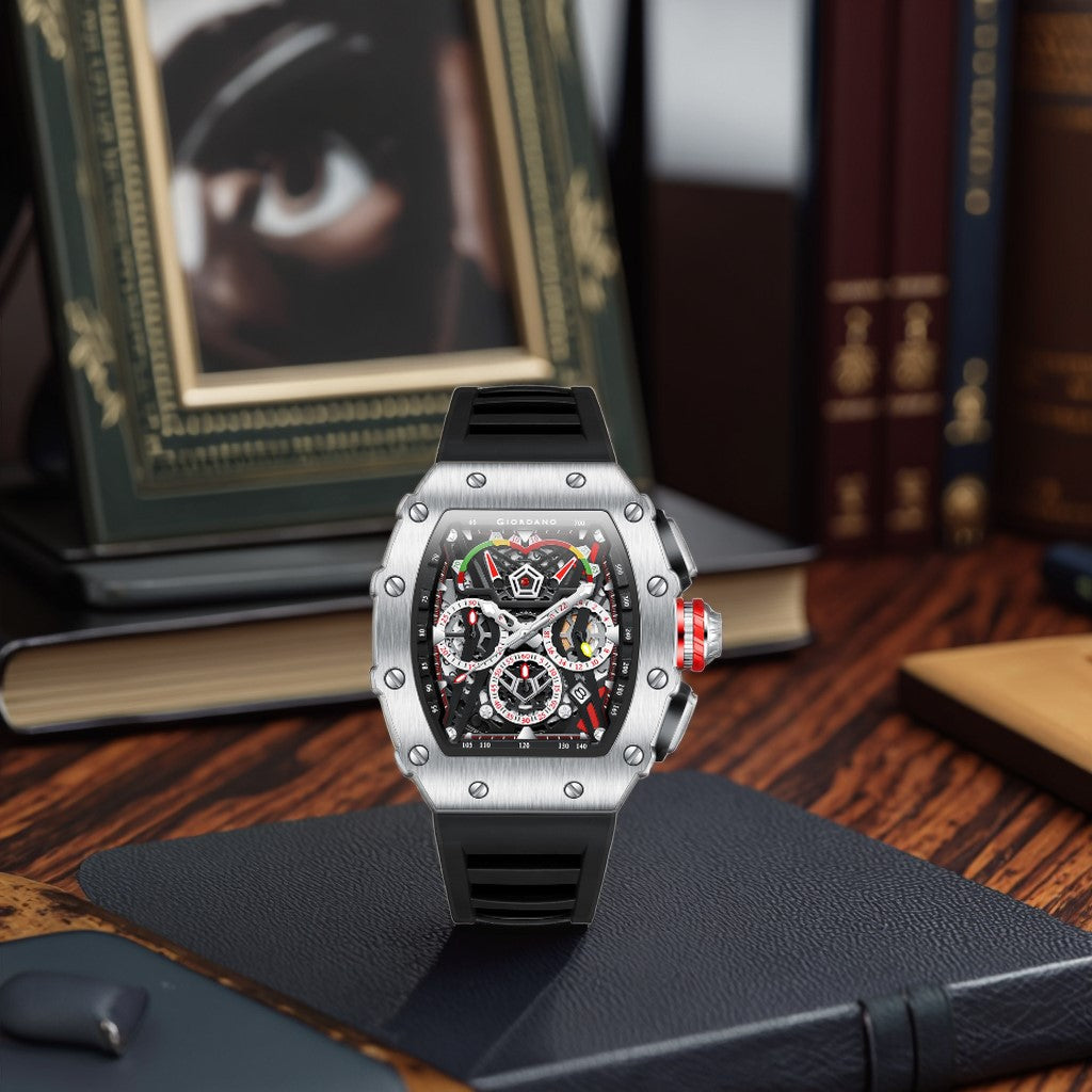 Giordano SPYDER Multifunction Watch - with Day, Date, and 24-Hour Sub-Dials | Water Resistant Square dial Unique Design Wrist Watch for Man | Best Gift for Males - GZ-50120-03