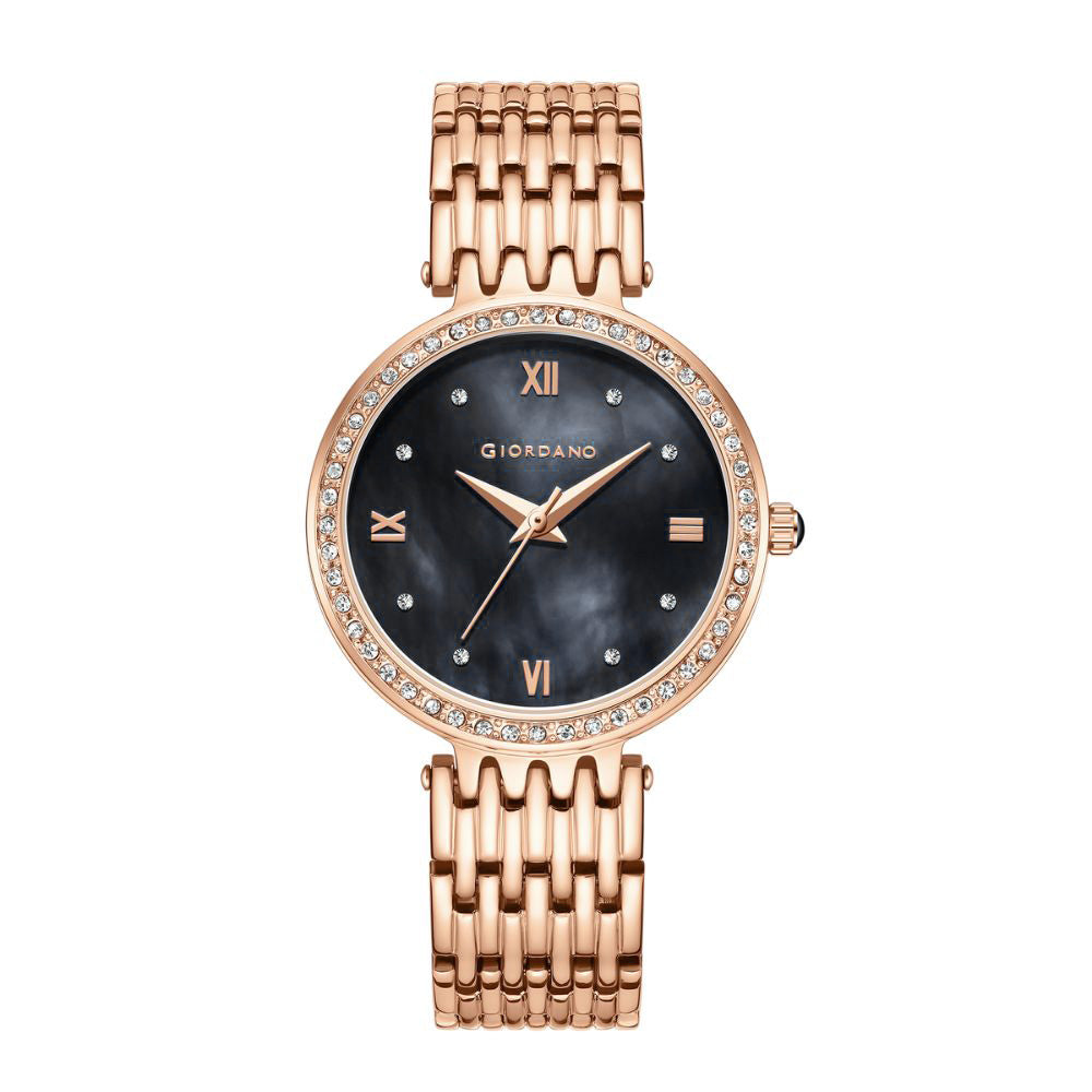 Giordano Analog Watch for Women with Stainless Steel Strap and Crystal Embellished Bezel, Roman Numerals | A2060-11