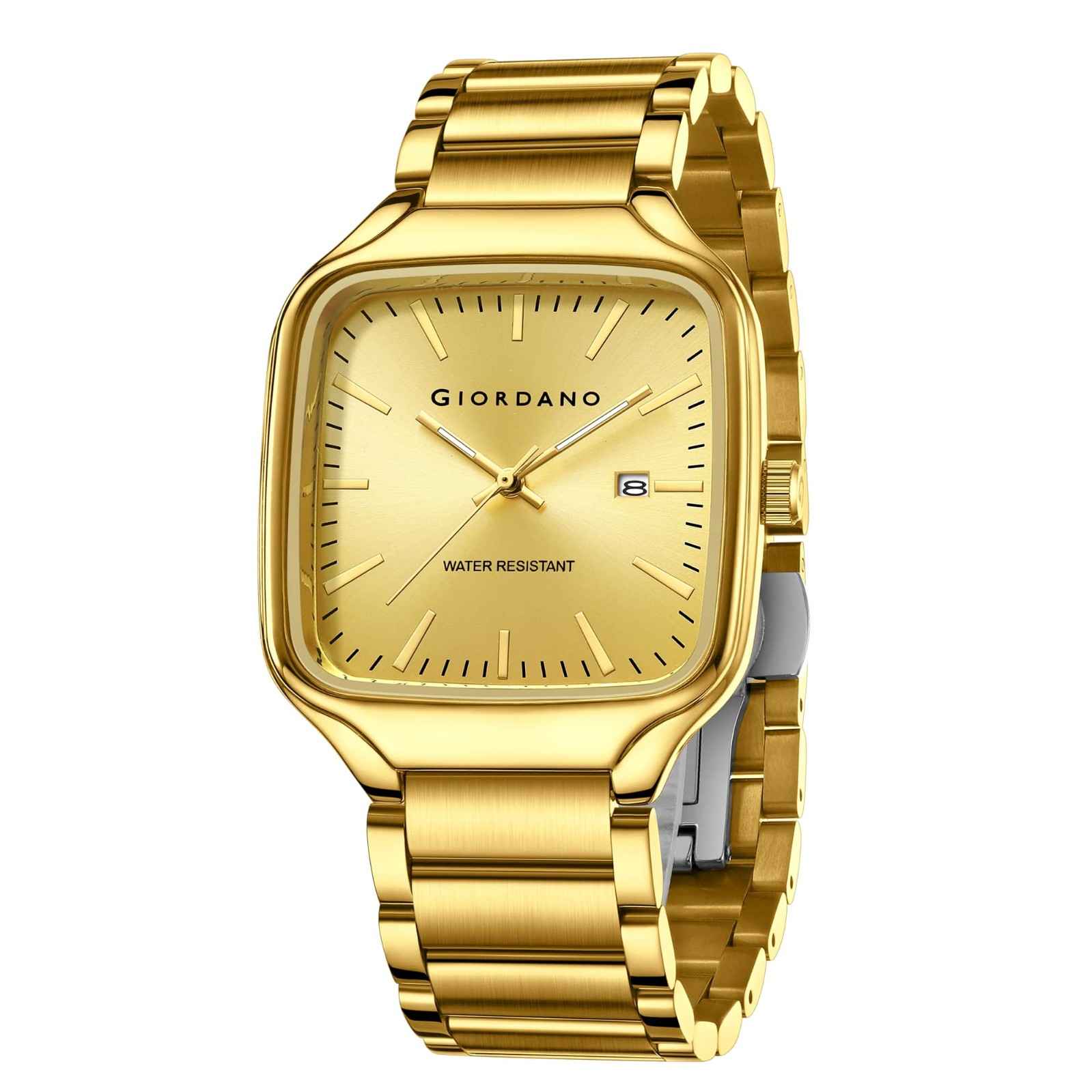 Giordano Analog Watch for Men – Square Dial, Stainless Steel Strap, Date Display, Water Resistant Classic Dress Watch | GZ-50163-44