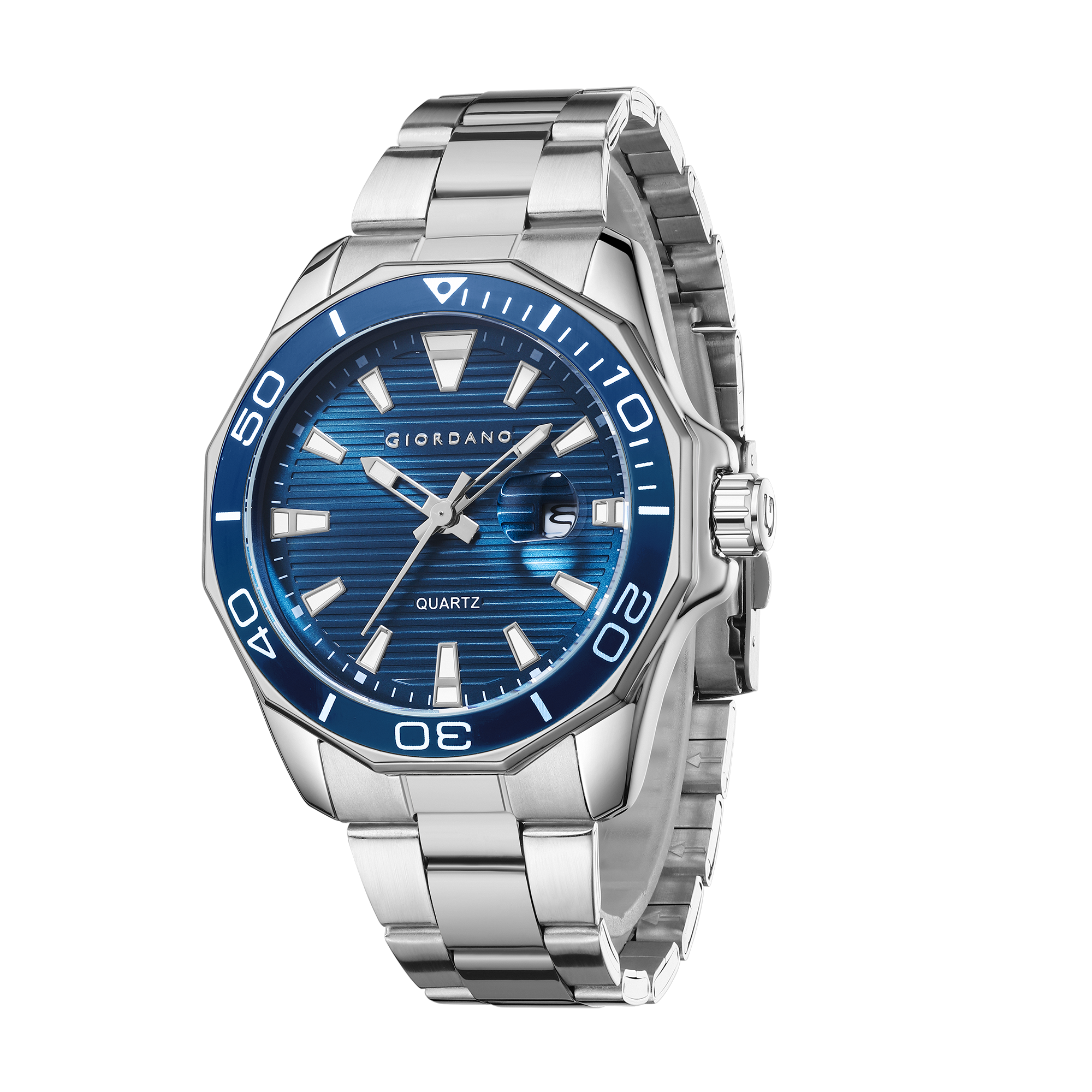 Giordano Stainless Steel Analog Watch for Men – Classic Sporty Design | Textured Dial, Quartz Movement and Date Display with Magnifier | GZ-50149-22