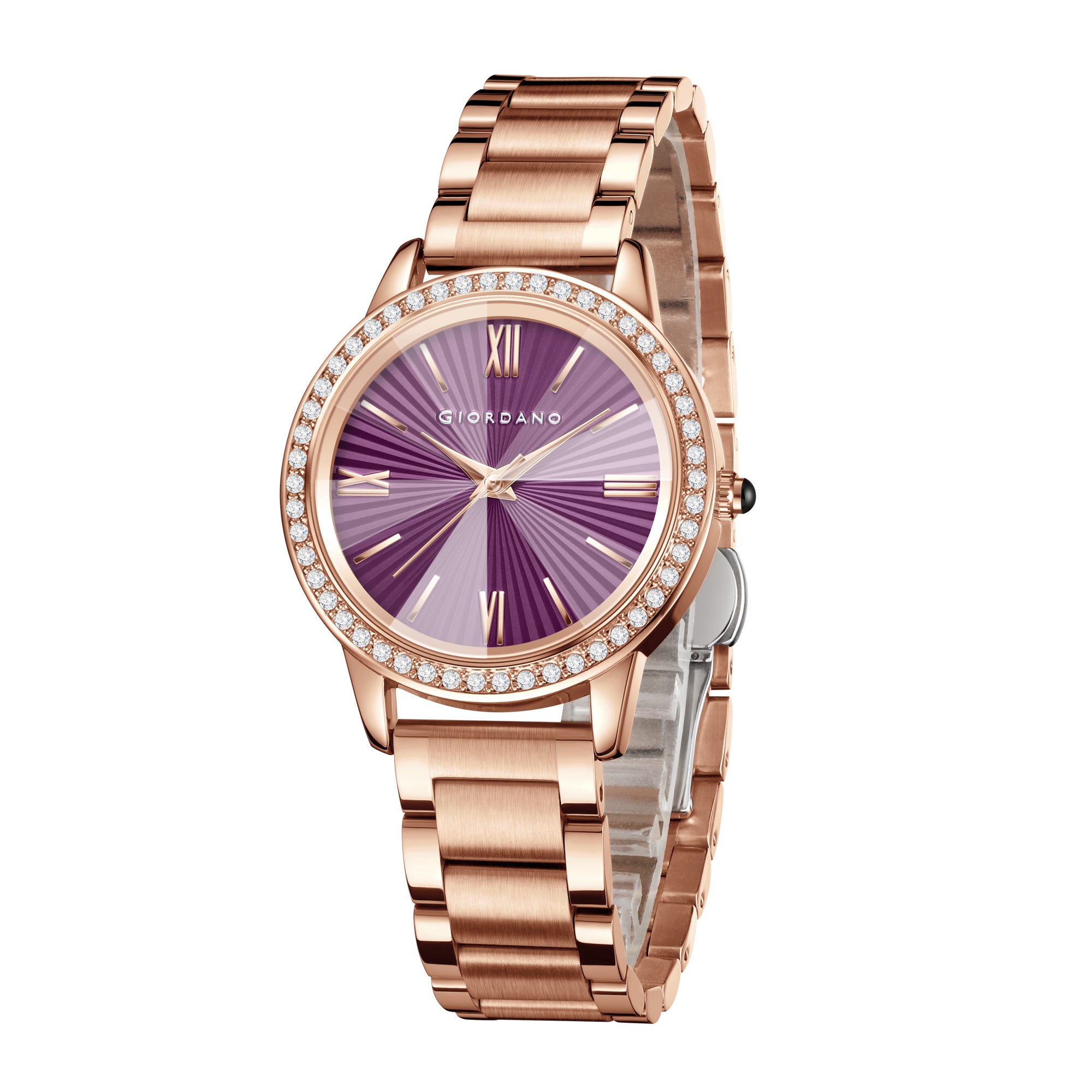 Giordano classic Watch for Women with Round Diamond Cut Glass Dial, Elegant Stainless Steel Strap with Quartz Movement | GZ-60118-33