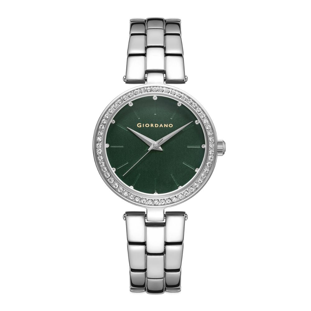 Giordano Analog Watch for Women with Diamond Studded Case and Metal Strap | A2079-55