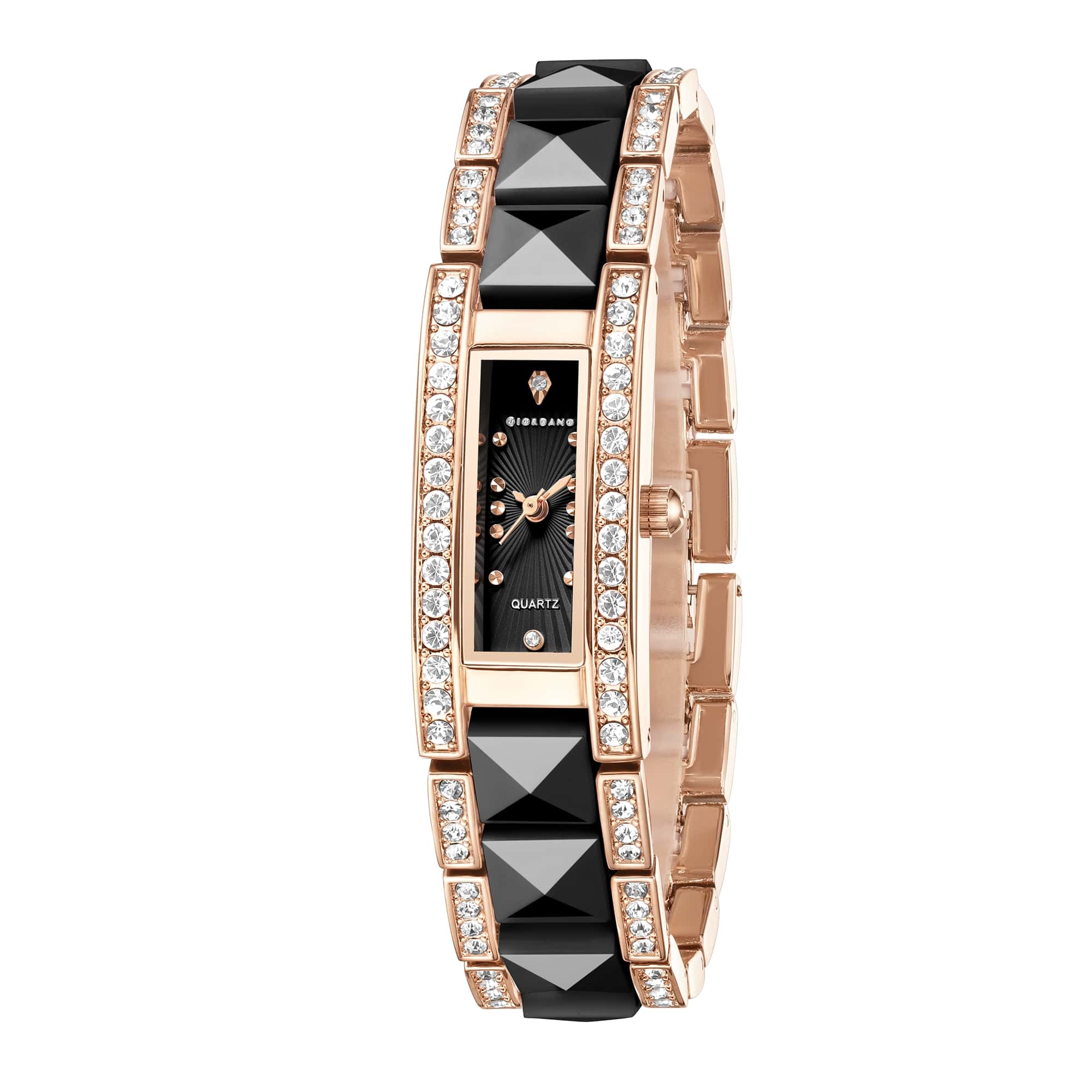Giordano Luxury Crystal Studded Bracelet Watch for Women -  Elegant Rectangular Dial, Quartz Movement and stainless steel strap | GZ-60104-11