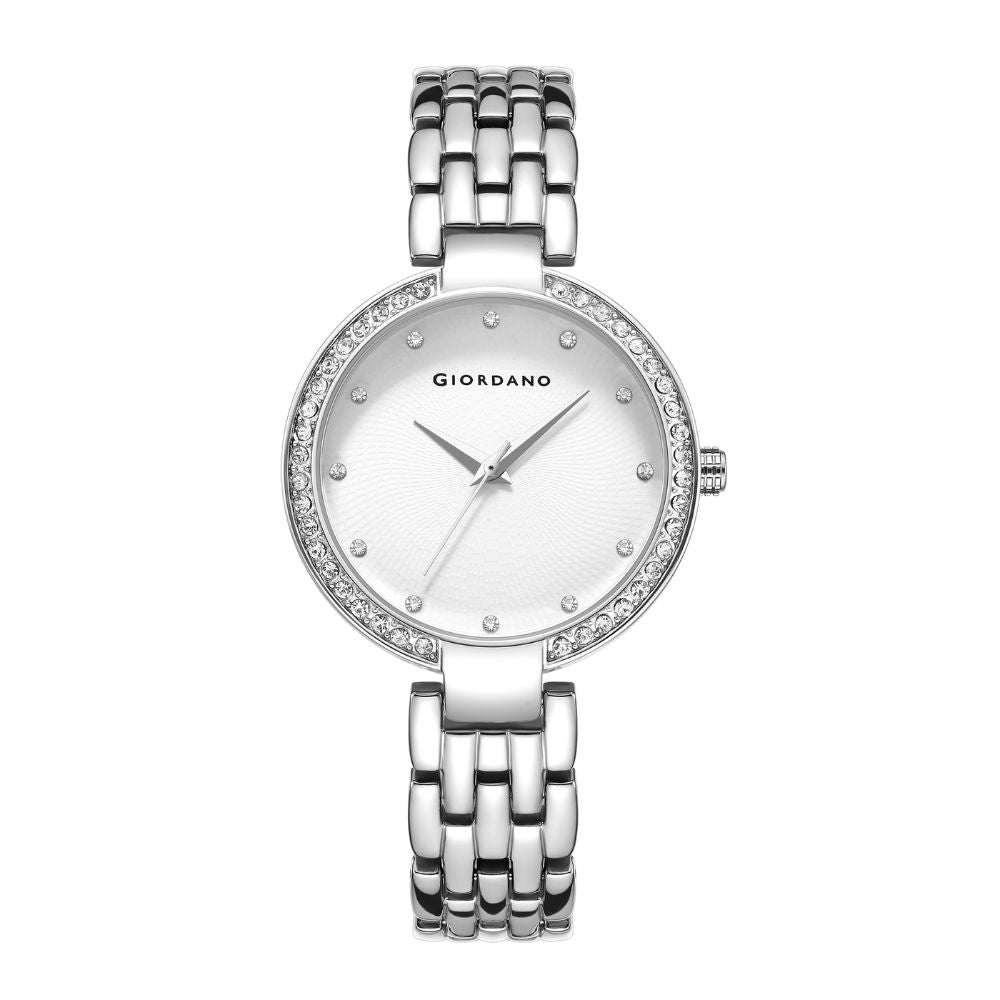 Giordano Analog Watch for Women with Diamond Indices, Stainless Steel Strap and Crystal Embellished Bezel | GD-2141-11