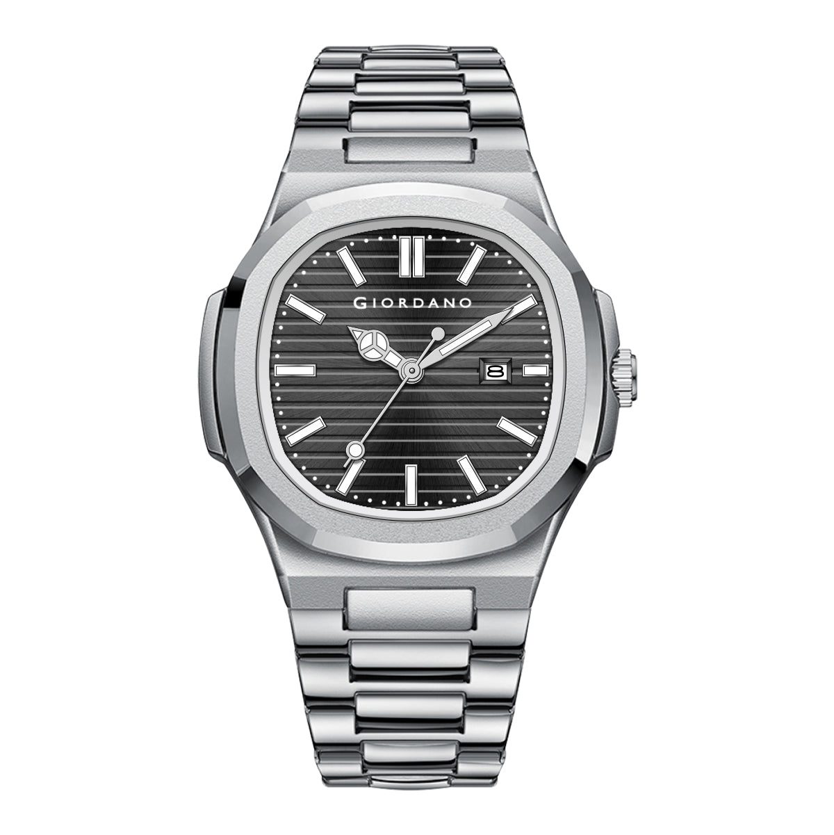 Giordano Analog Watch for Men – Textured Dial, Stainless Steel Strap, Date Display, Quartz Movement, Water Resistant | GZ-50134-22