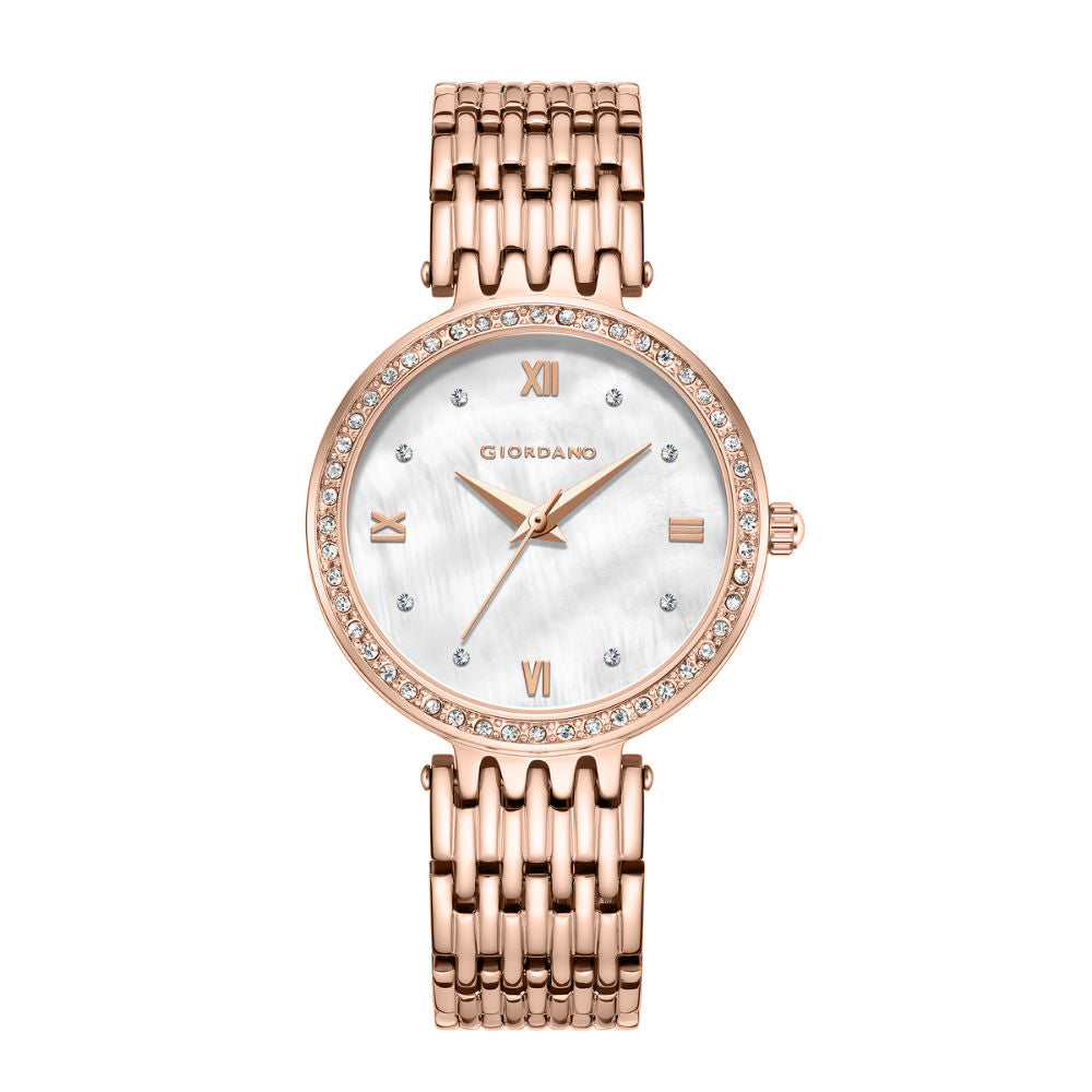 Giordano Analog Watch for Women with Stainless Steel Strap and Crystal Embellished Bezel, Roman Numerals | A2060-22