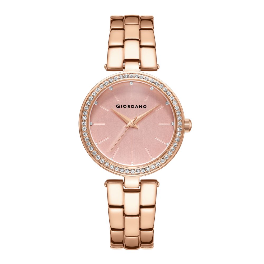 Giordano Analog Watch for Women with Diamond Studded Case and Metal Strap | A2079-33