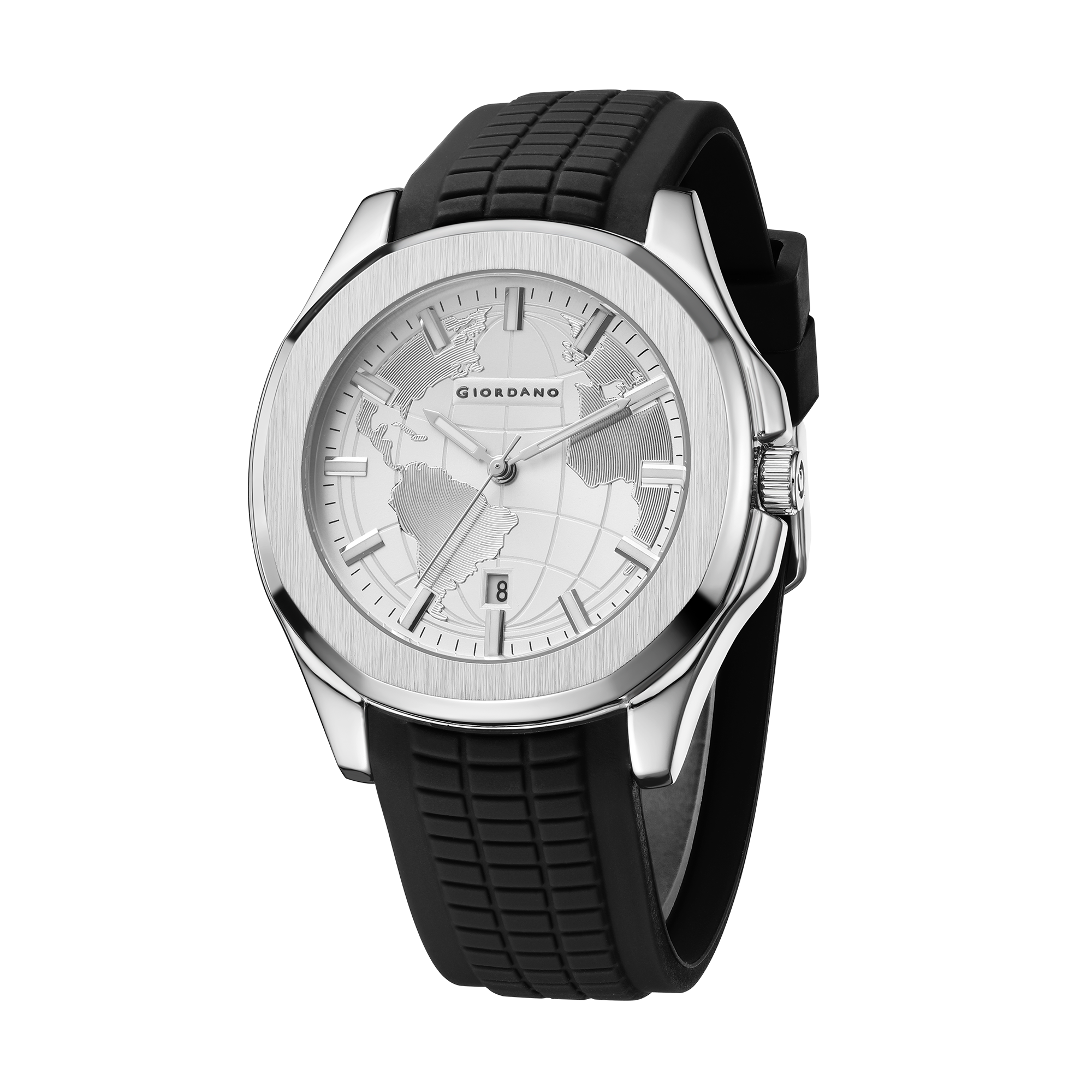 Giordano Stylish World Map design Watch for men with round dial and textured Silicone strap  | GZ-50147-02