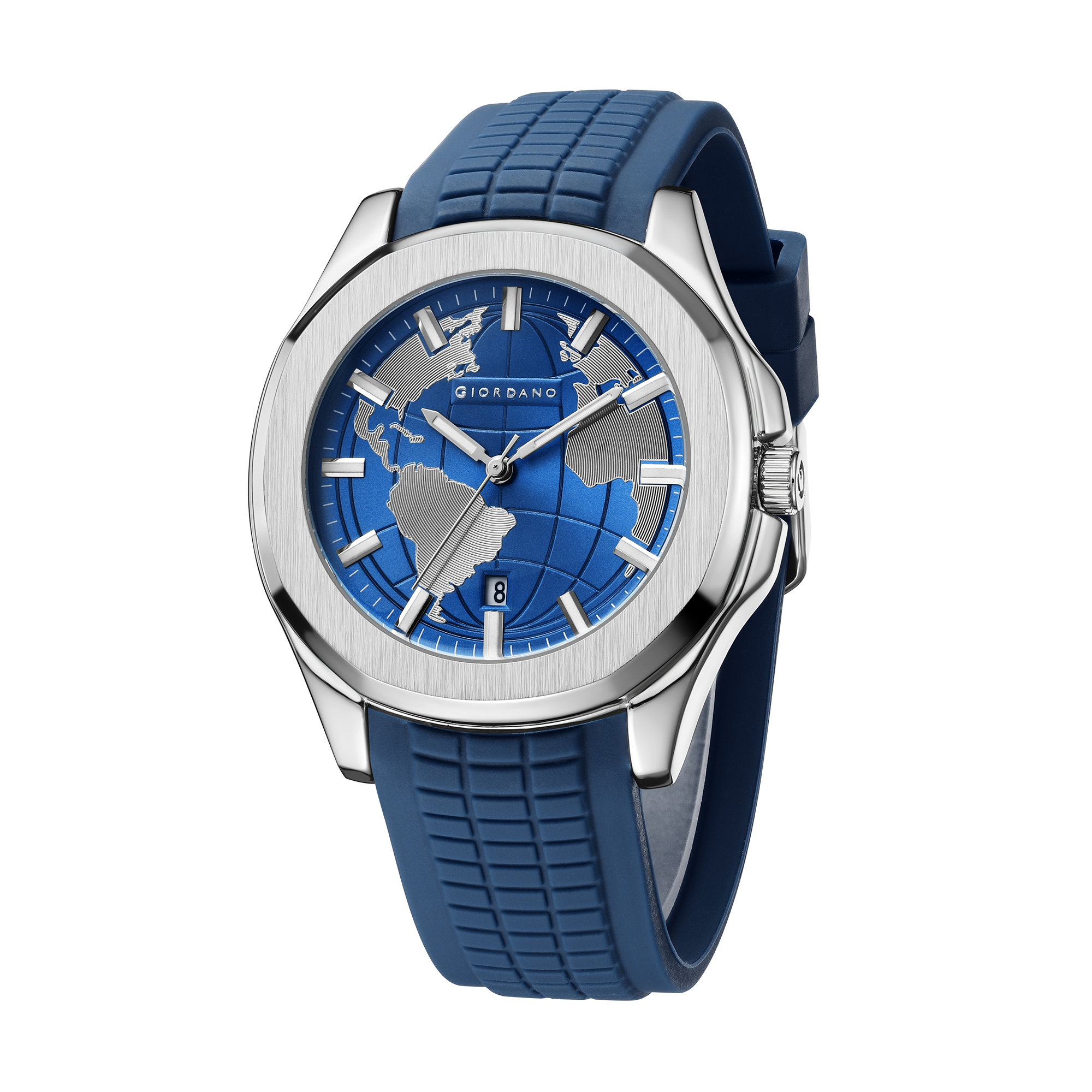 Giordano Stylish World Map design Watch for men with round dial and textured Silicone strap  | GZ-50147-03