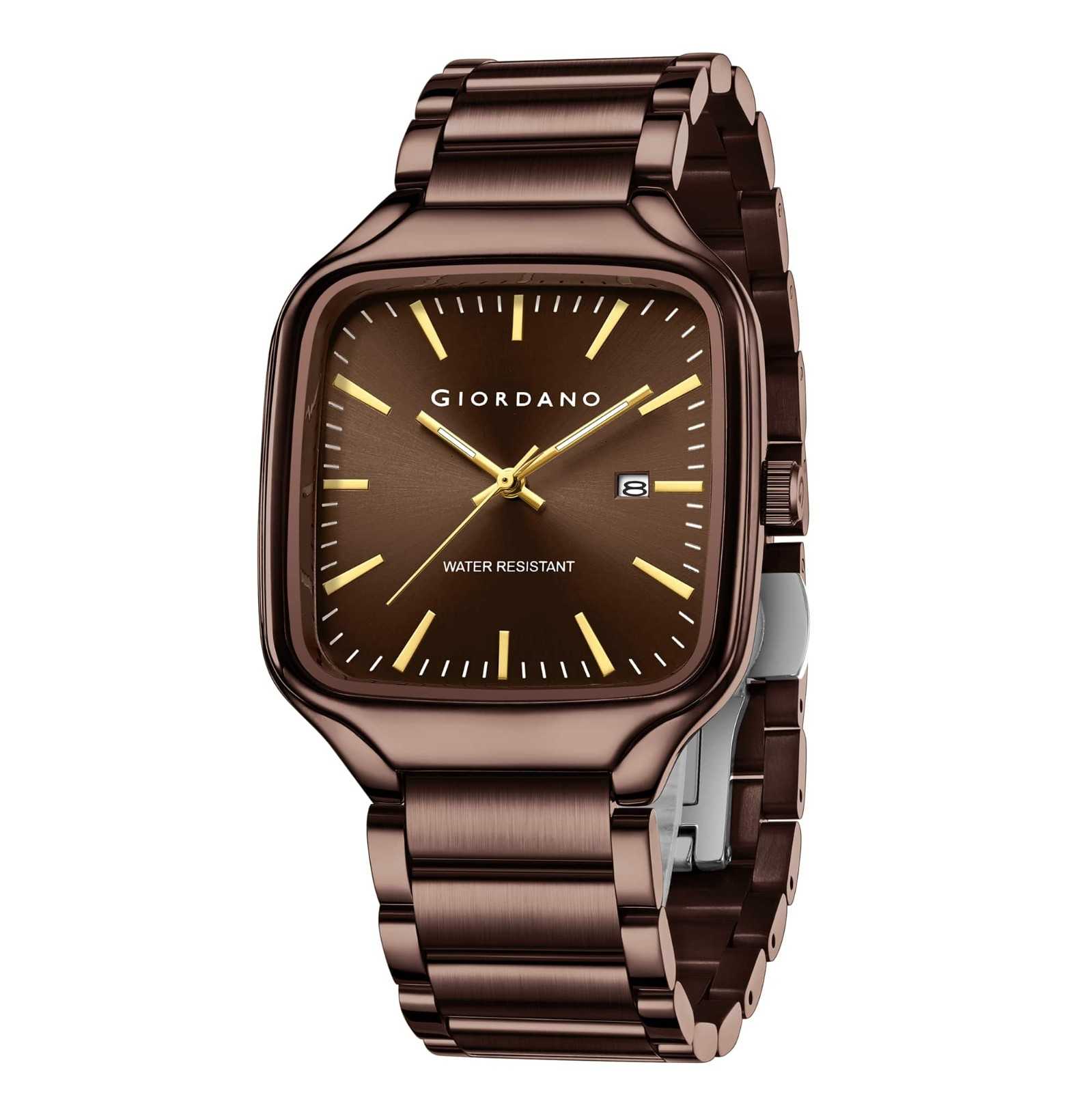 Giordano Analog Watch for Men – Square Dial, Stainless Steel Strap, Date Display, Water Resistant Classic Dress Watch | GZ-50163-55