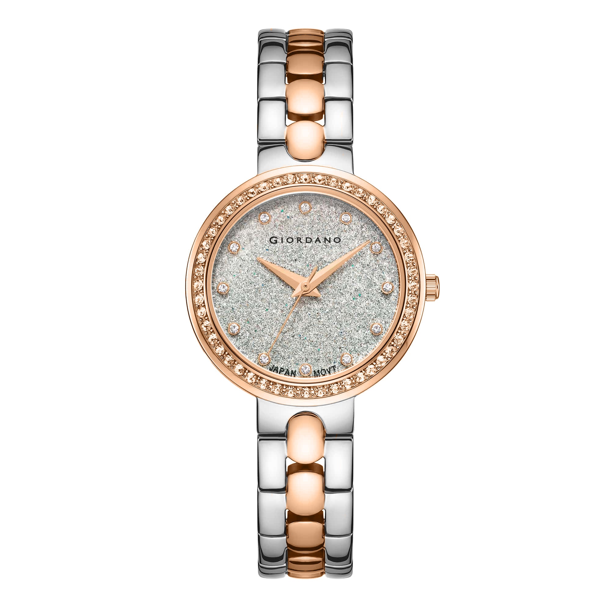 Giordano Silver Shimmer Collection Analog Watch for Women with Diamond Studded Case, Shimmer Dial and Stylish Stainless Steel Strap A2068-66