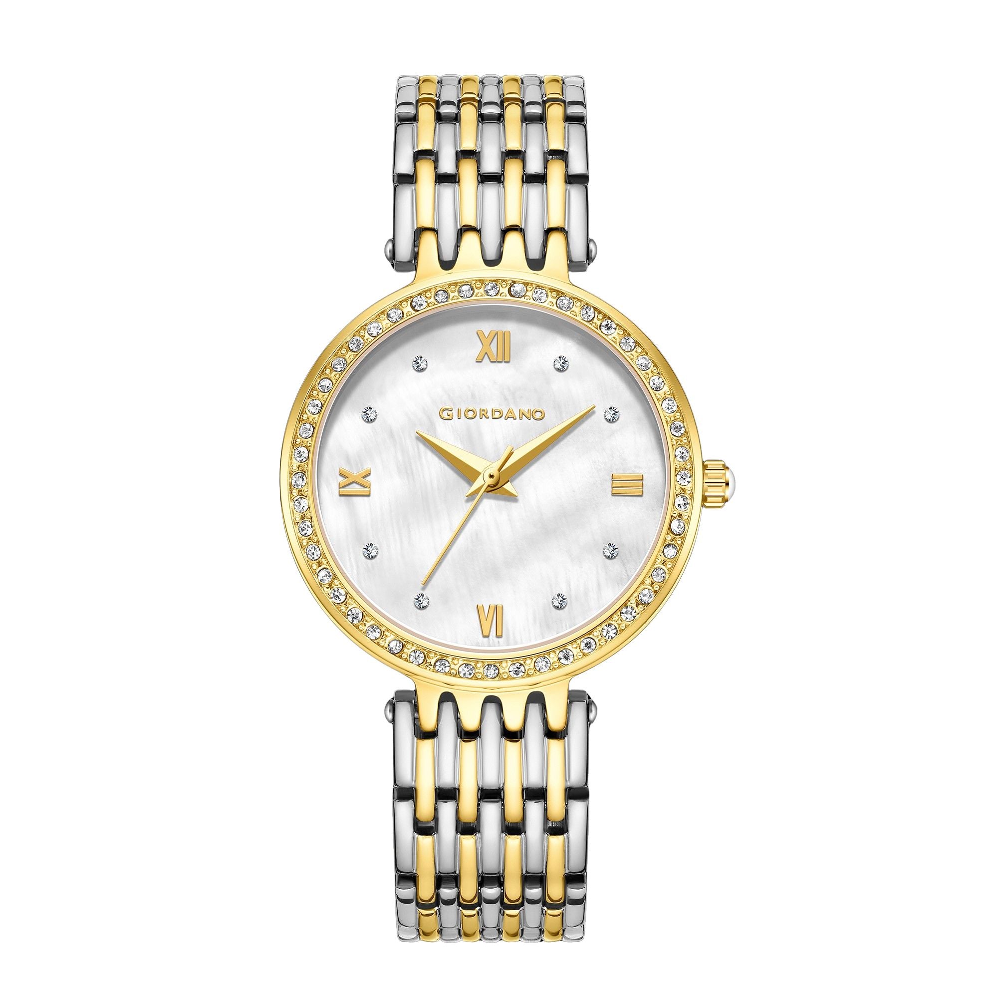 Giordano Analog Watch for Women with Stainless Steel Strap and Crystal Embellished Bezel, Roman Numerals | A2060-55