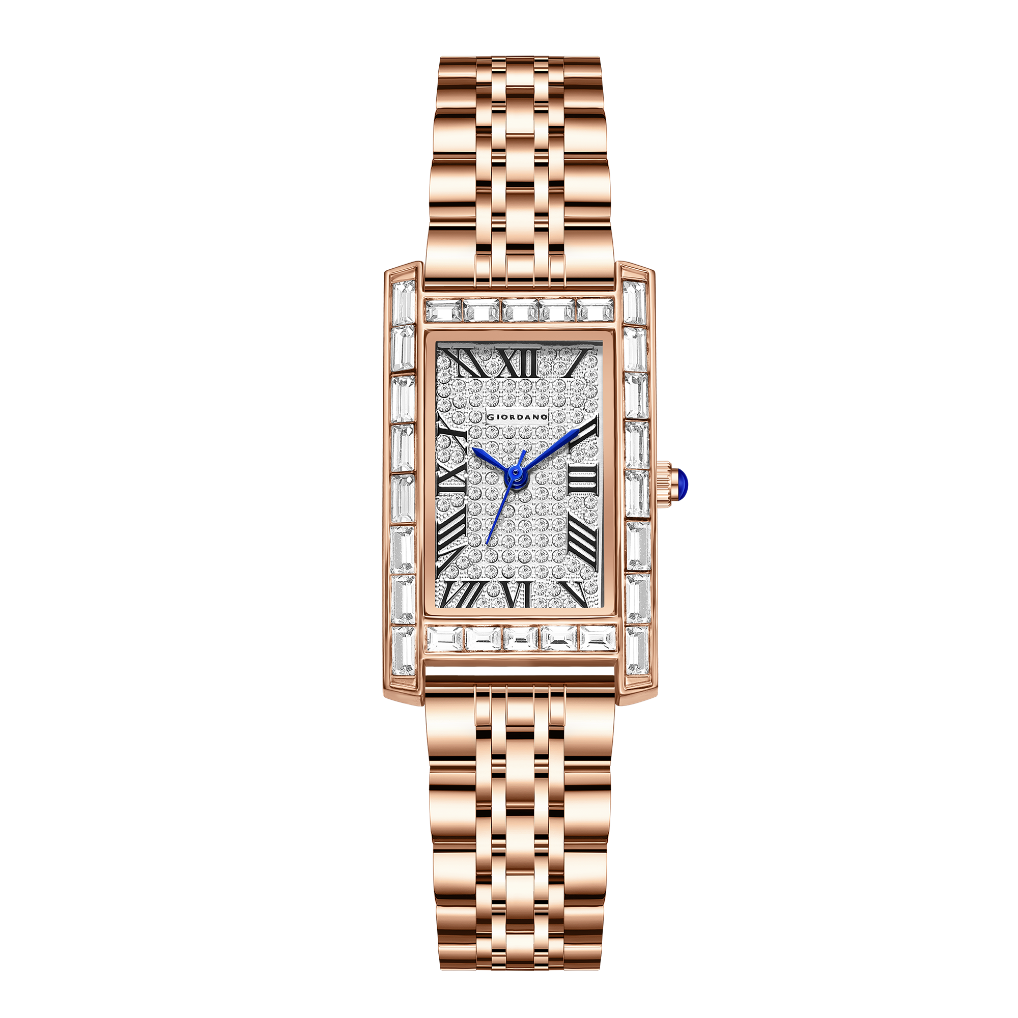 Giordano Rectangular Dress Watch for women with Crystal Bezel, roman indiced and Sparkling Dial | GZ-60119-22