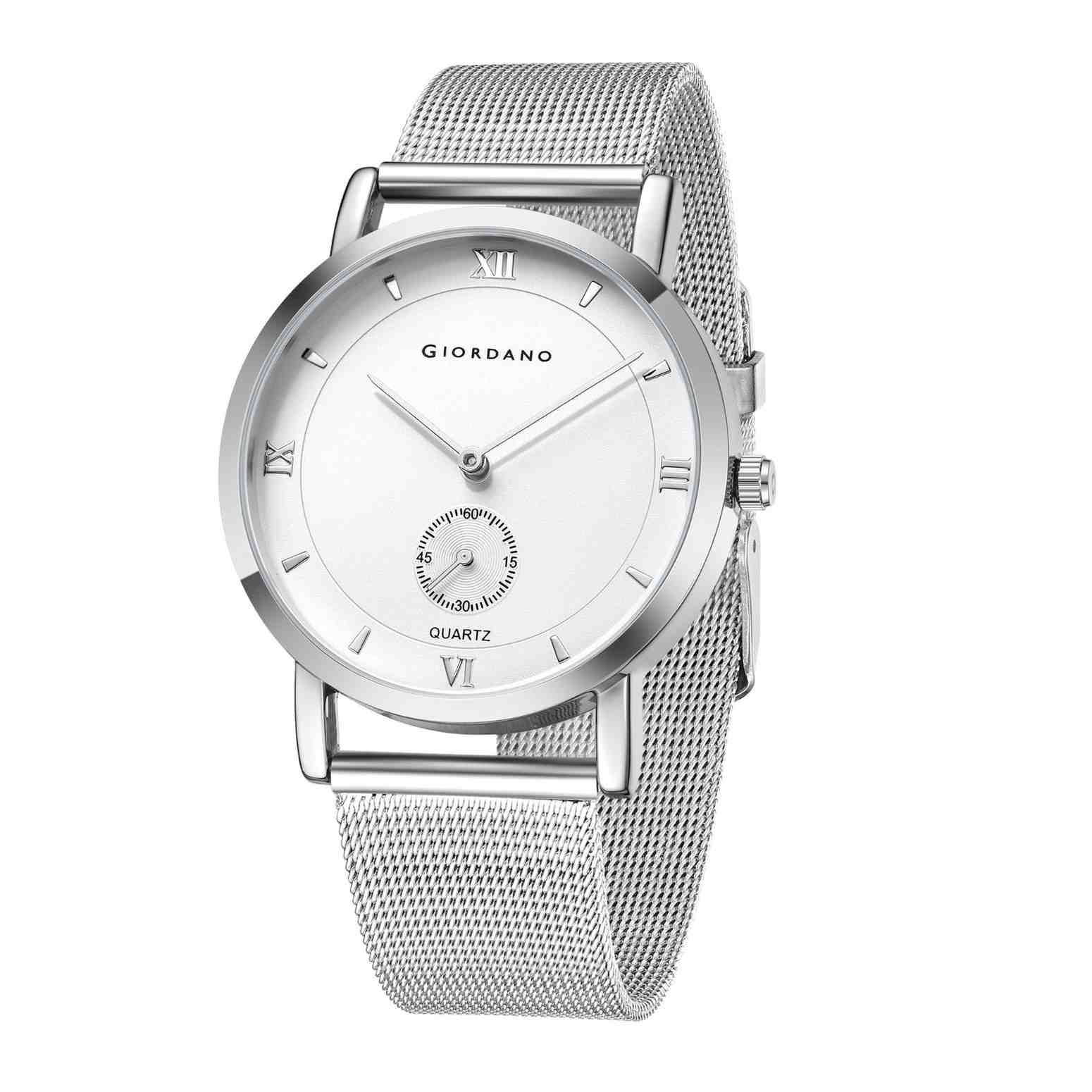Giordano Classic Analog Quartz Watch for Men – Mesh Metal Strap, Minimalist Dial with Roman Numerals, Slim Elegant Dress Watch - GZ-50186-22