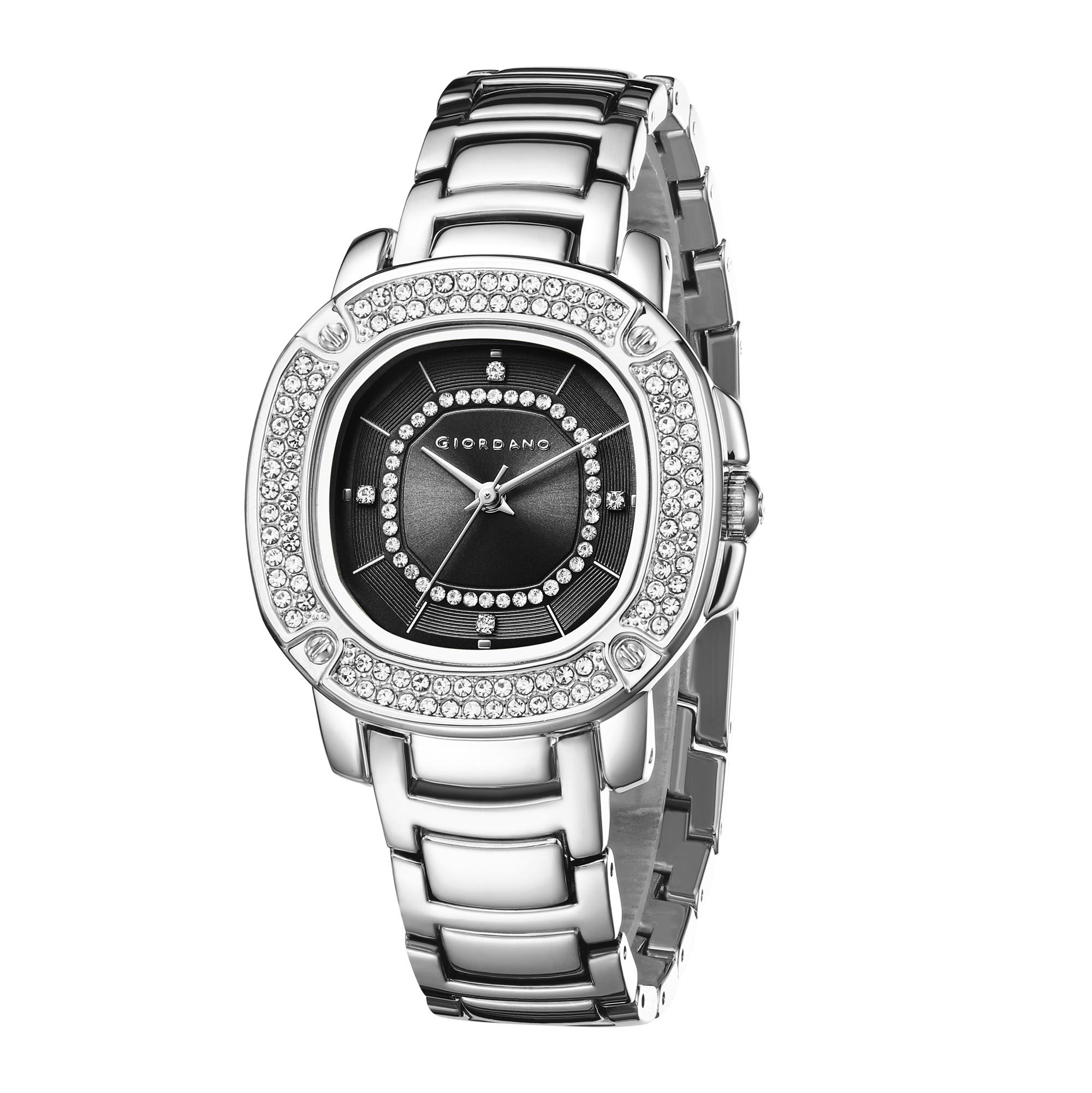 Giordano Analog dress Watch for Women with square dial , Crystal-Accented Bezel and stainless steel strap | GZ-60109-11