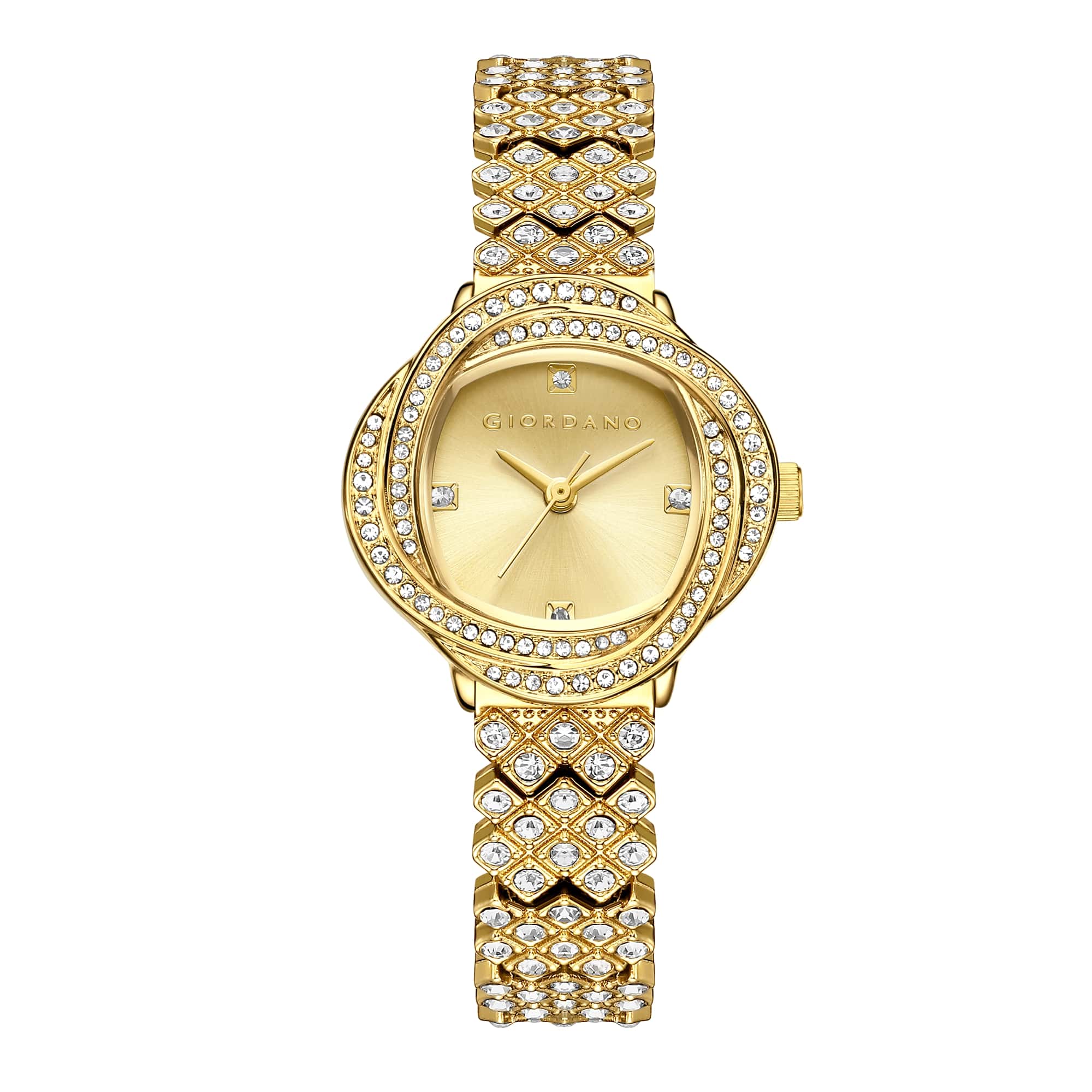 Giordano Luxury Crystal Watch for Women, Stainless Steel Strap, Diamond-Studded Bezel, Elegant Dress Timepiece | GZ-60120-22