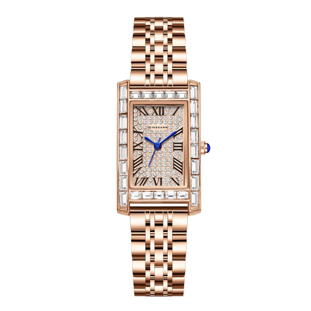 Giordano Rectangular Dress Watch for women with Crystal Bezel, roman indiced and Sparkling Dial | GZ-60119-33