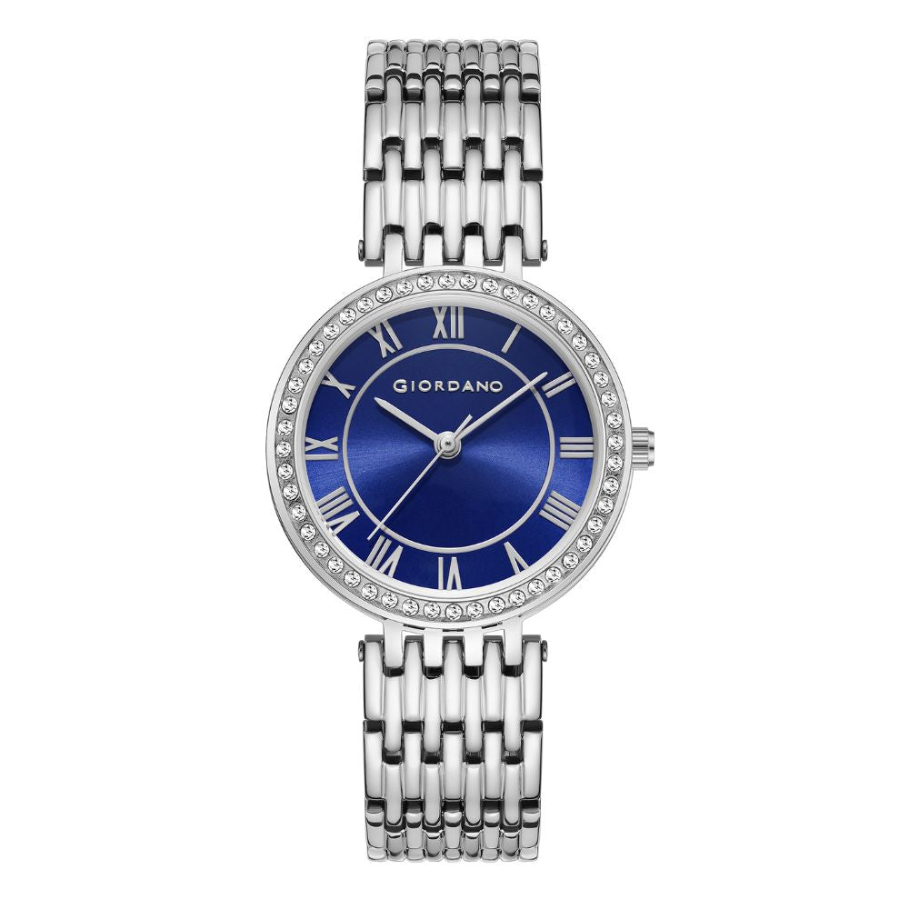 Giordano Eleganza Collection Watch for Women with Stainless Steel Strap and Crystal Embellished Bezel, Roman Numerals-A2083-11