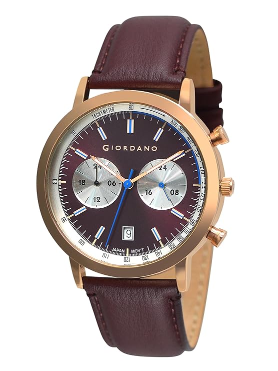 Giordano Analog Stylish Multi-Functional Watch for Men with Round Shape dial, Japanese Quartz and Leather Strap | GZ-50089-03
