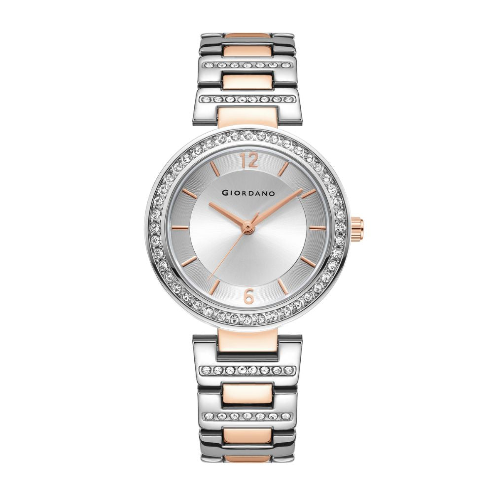 Giordano Eleganza Collection Analog Watch for Women with Diamond Studded Case and Urban Fashion Metal Strap Ladies Wrist Watch Gift for Women GD4051-22