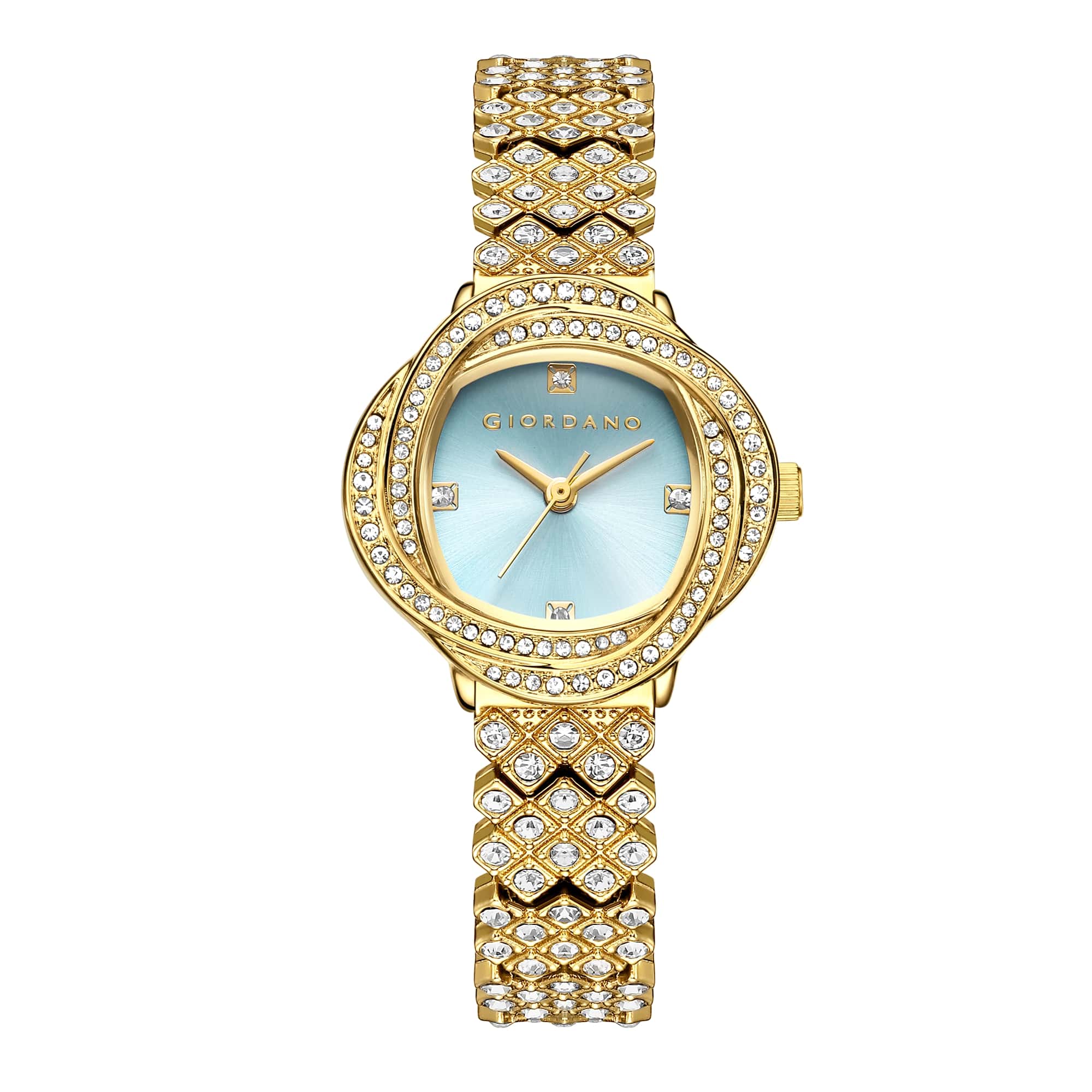 Giordano Luxury Crystal Watch for Women, Stainless Steel Strap, Diamond-Studded Bezel, Elegant Dress Timepiece | GZ-60120-33