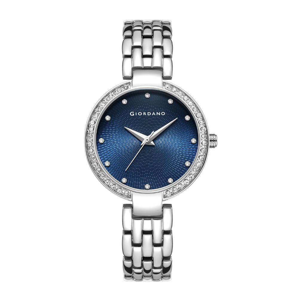 Giordano Analog Watch for Women with Diamond Indices, Stainless Steel Strap and Crystal Embellished Bezel | GD-2141-44