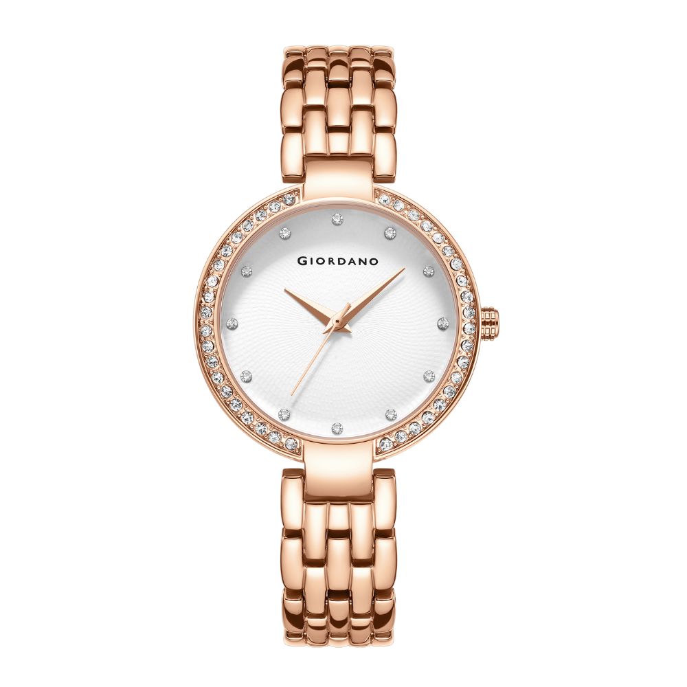 Giordano Analog Watch for Women with Diamond Indices, Stainless Steel Strap and Crystal Embellished Bezel | GD-2141-33