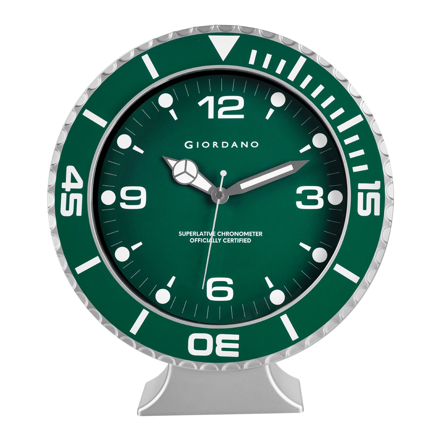 Giordano Wall Clock, Silent Sweep Non-Ticking Quartz Movement, 12 Inch(30 cm) HD Glass Green Dial, Green Diver Style Bezel, Plastic Frame - GDCLTM2026GRN
