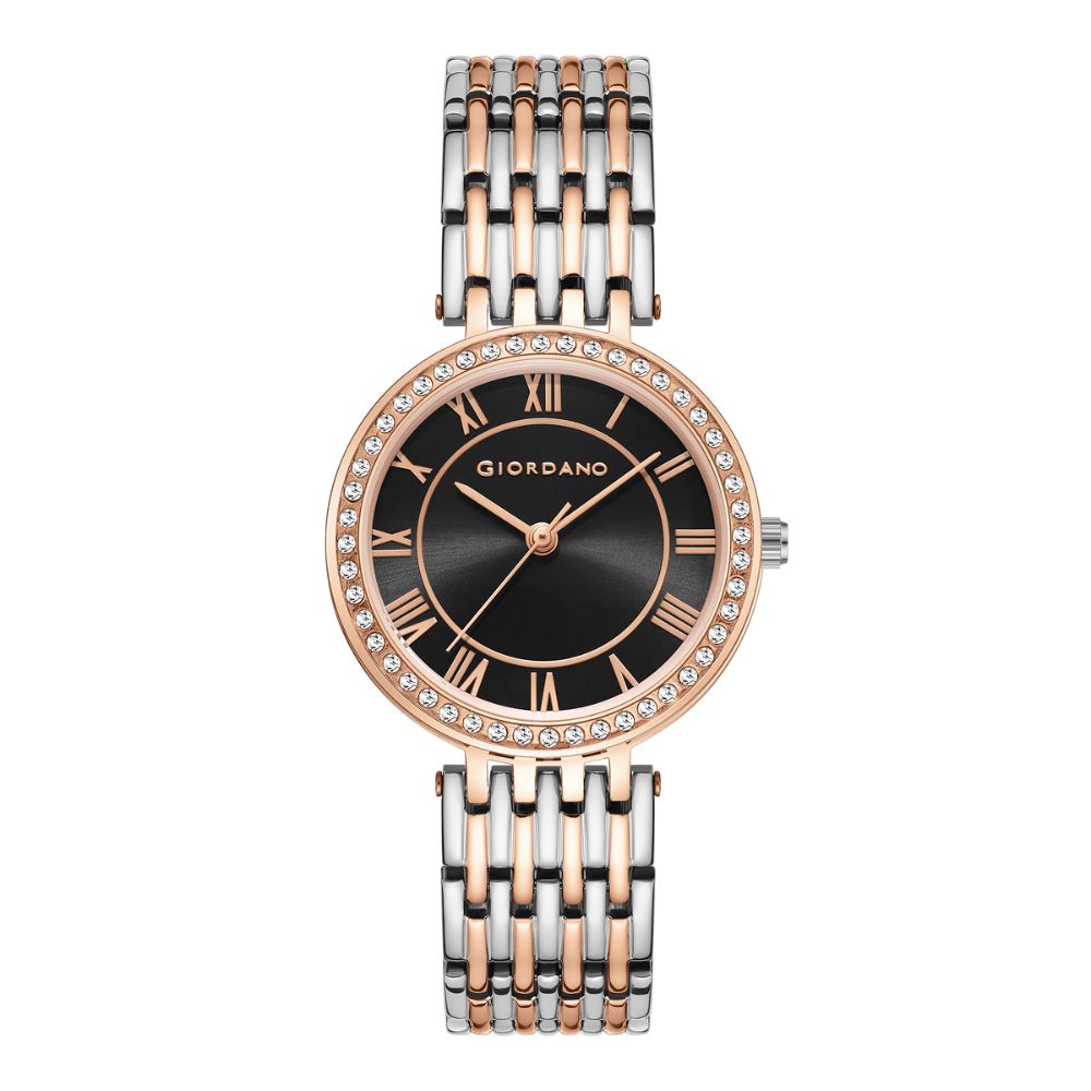 Giordano Eleganza Collection Watch for Women with Stainless Steel Strap and Crystal Embellished Bezel, Roman Numerals-A2083-44